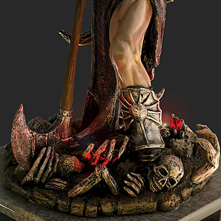 Close-up of the Death Dealer Zippo® lighter display base, featuring the warrior&