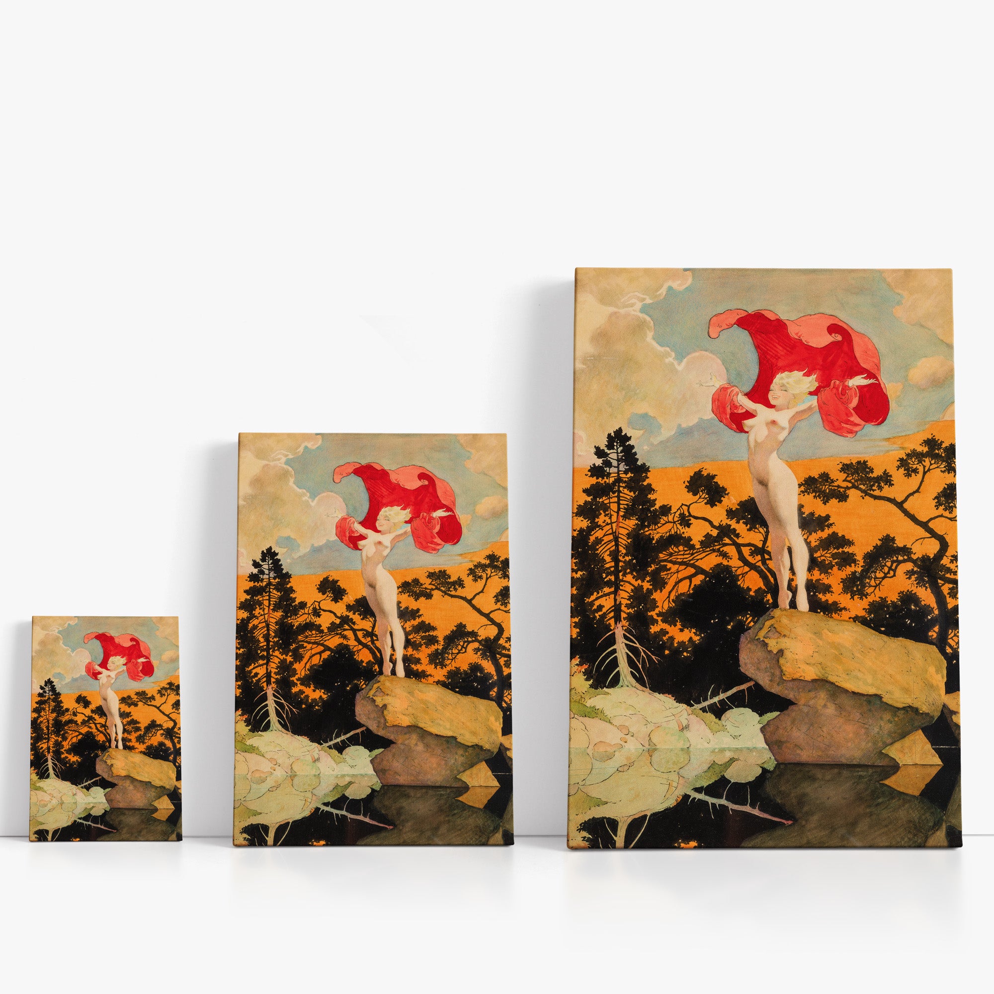 Three wrap-around canvas prints of Frazetta’s Dawn&