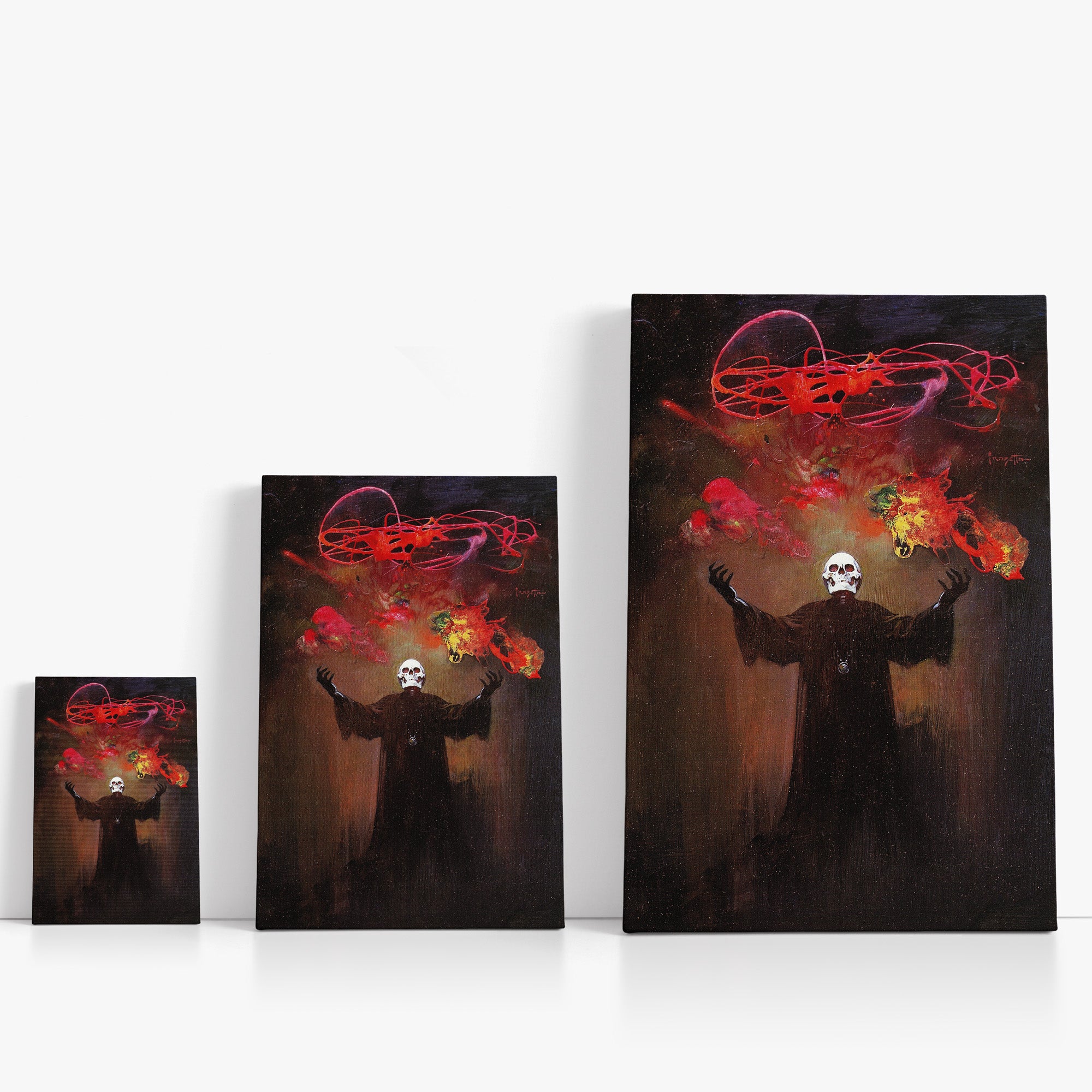 Three wrap-around canvas prints of Frazetta’s Devil&