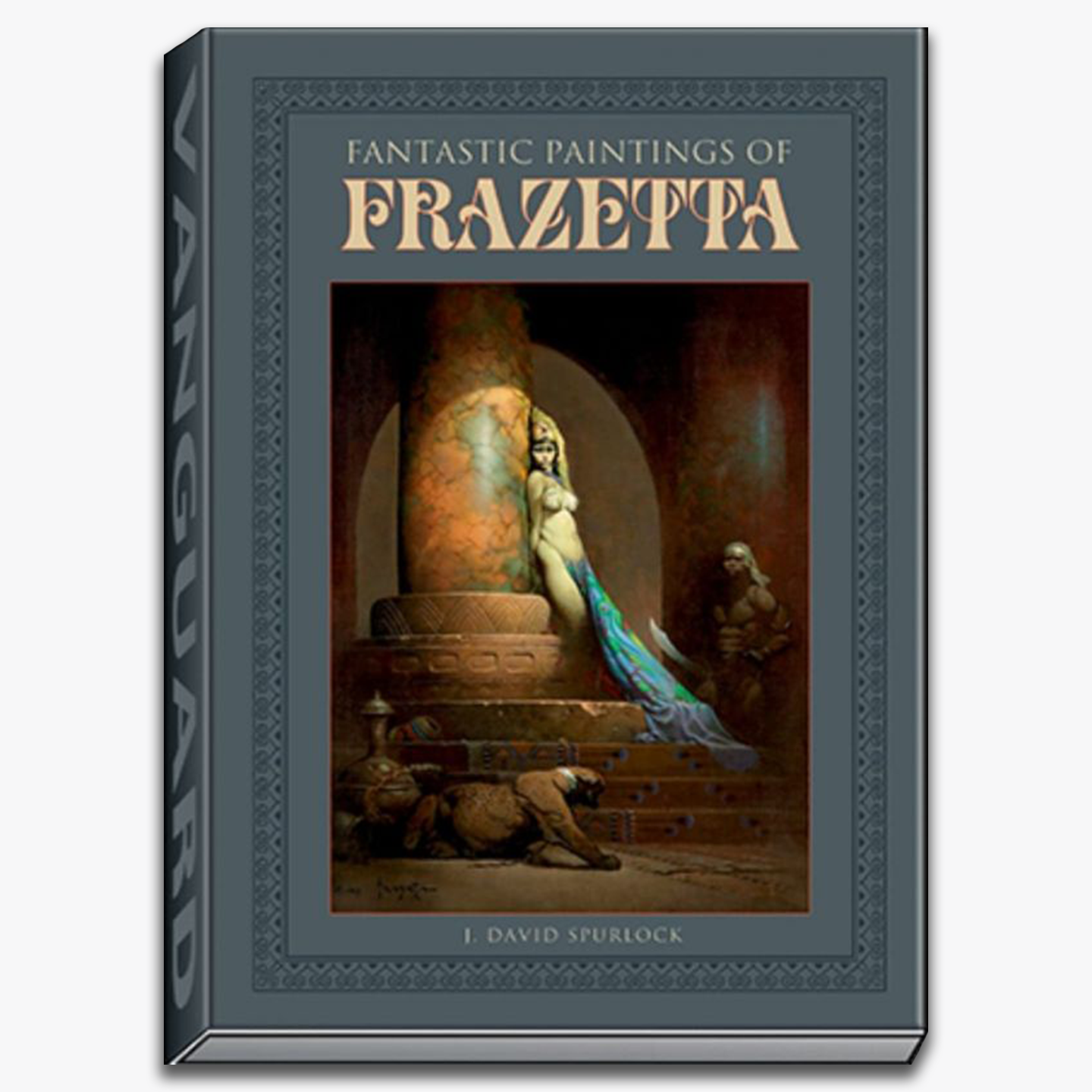 Cover of Fantastic Paintings of Frazetta, featuring a classic Frank Frazetta painting of a woman in a flowing blue garment, surrounded by ominous figures.