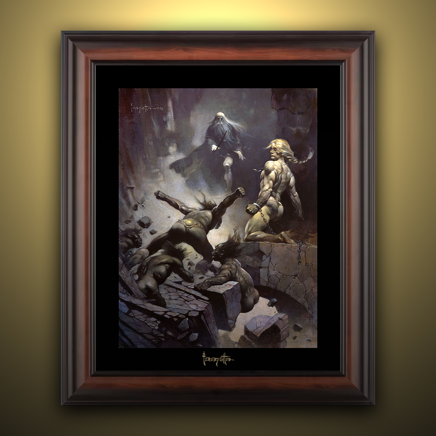 Framed Gallery Series print of "Black Star" by Frank Frazetta, highlighting vivid colors and dynamic artwork with a deep black 1.5" matting