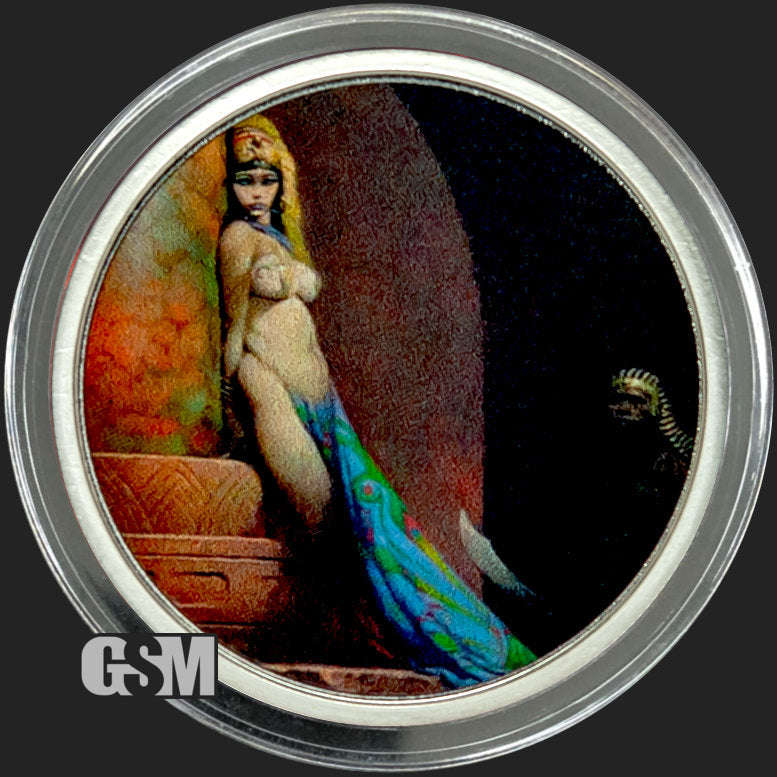 2 oz Frazetta Egyptian Queen Silver Round Colorized