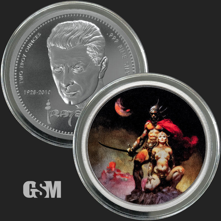 2 oz Frazetta Swordsman of Mars Colorized Silver Round Colorized