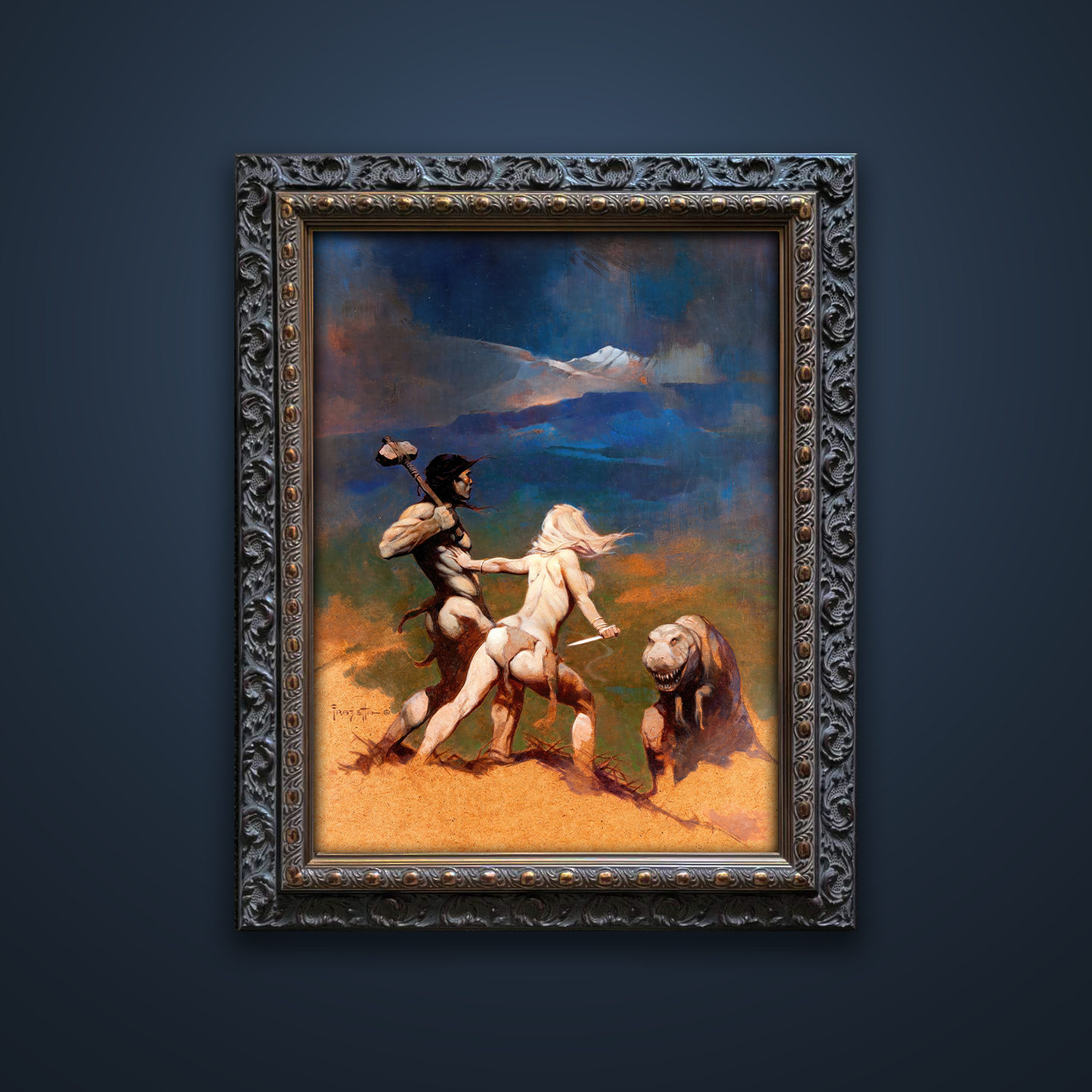 Frank Frazetta’s “Cornered” artwork from the Frazetta Art Museum&