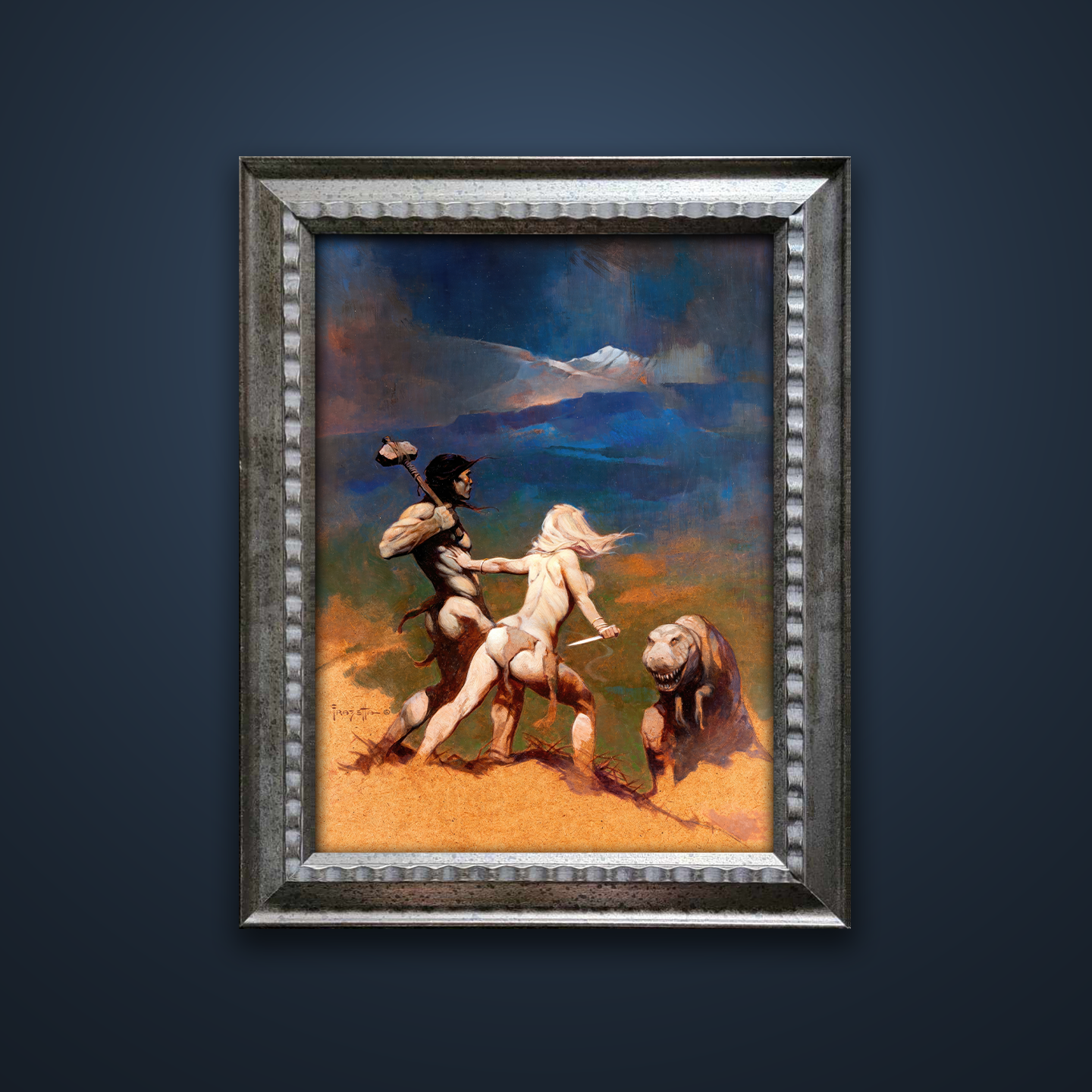 Frank Frazetta’s “Cornered” artwork from the Frazetta Art Museum&