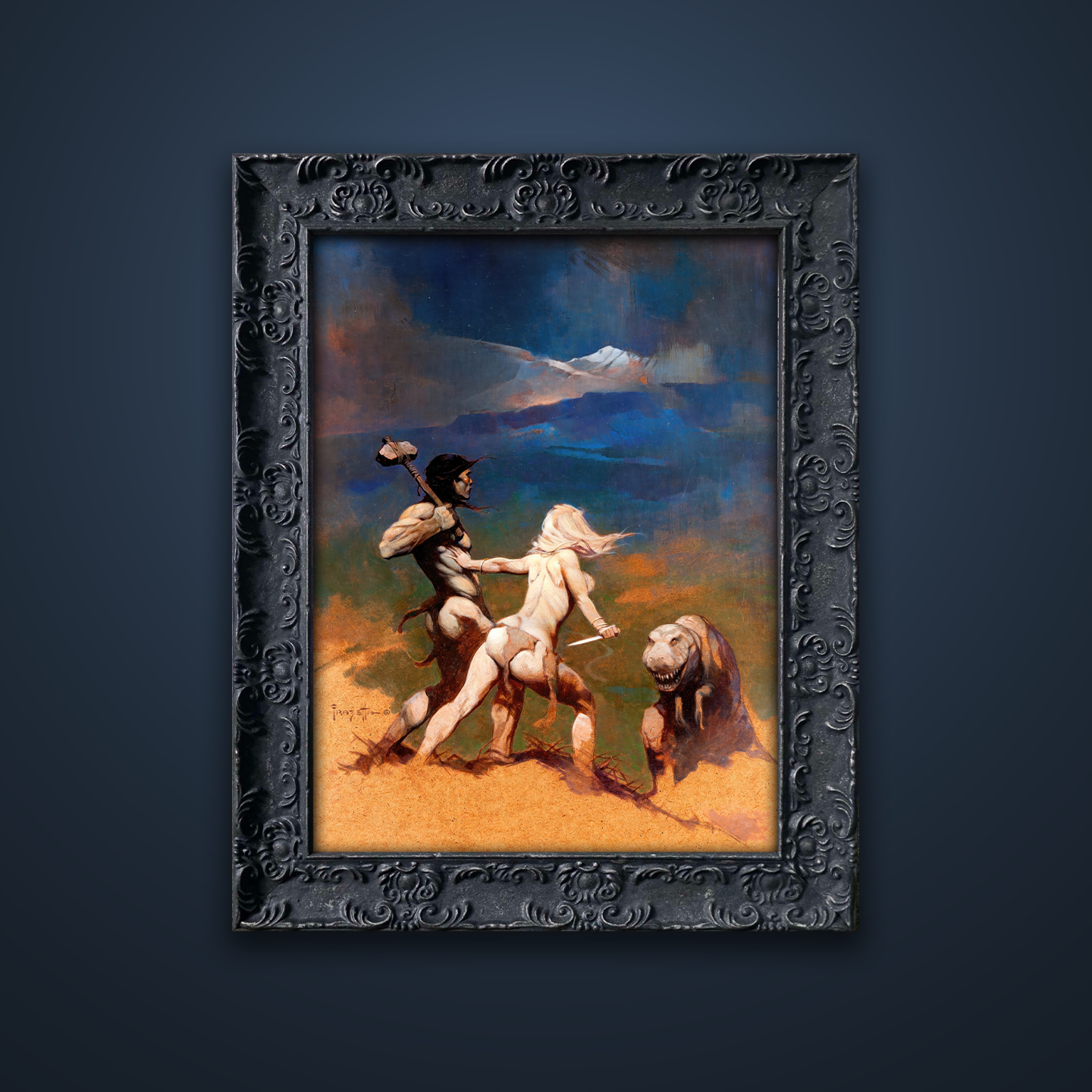 Frank Frazetta’s “Cornered” artwork from the Frazetta Art Museum&
