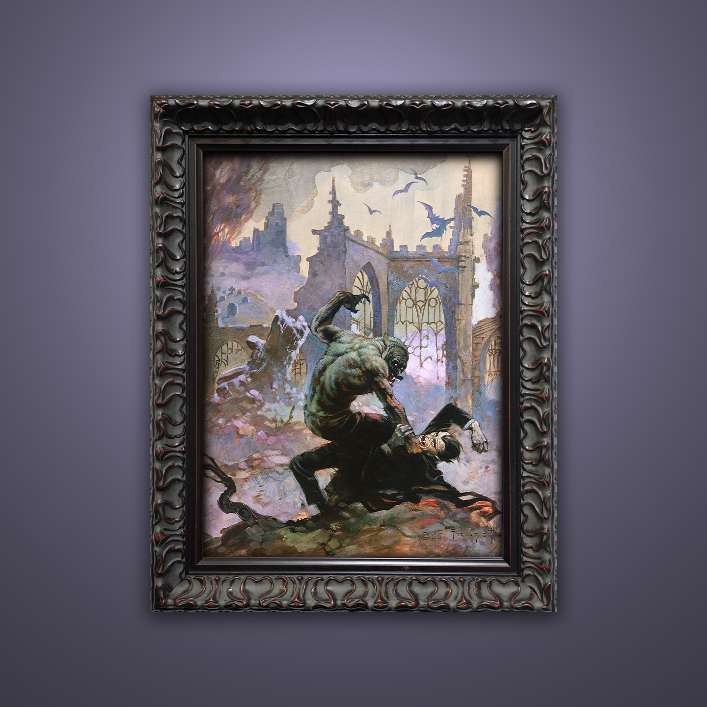 Frank Frazetta’s “Dracula Meets the Wolfman” artwork from the Frazetta Art Museum&