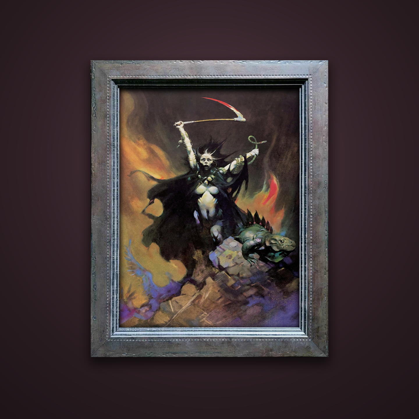 Frank Frazetta’s “Woman with Scythe” artwork from the Frazetta Art Museum&