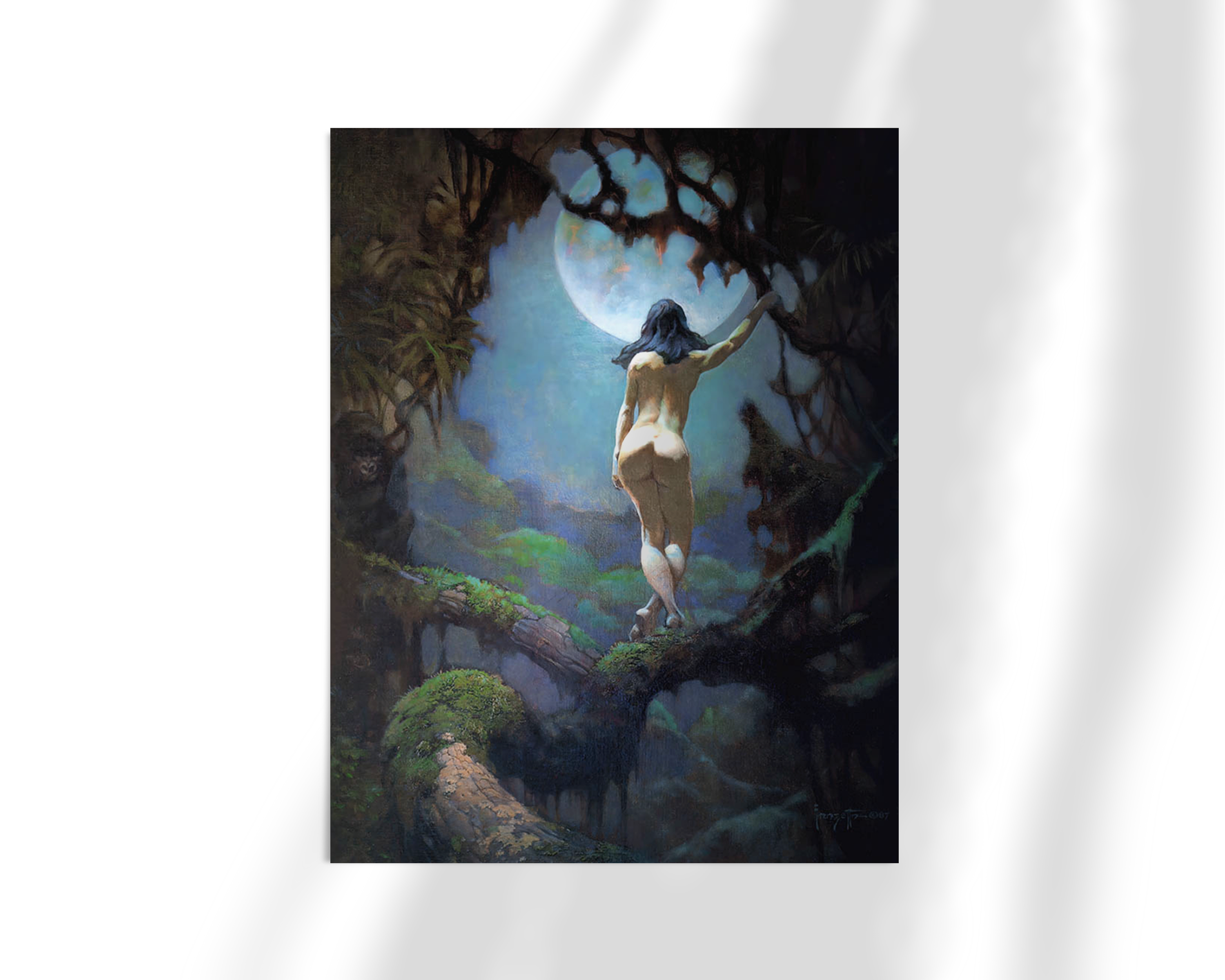Unframed gloss print of Moons Rapture, featuring a moonlit forest scene with a nude figure and subtle detail in the surrounding canopy.