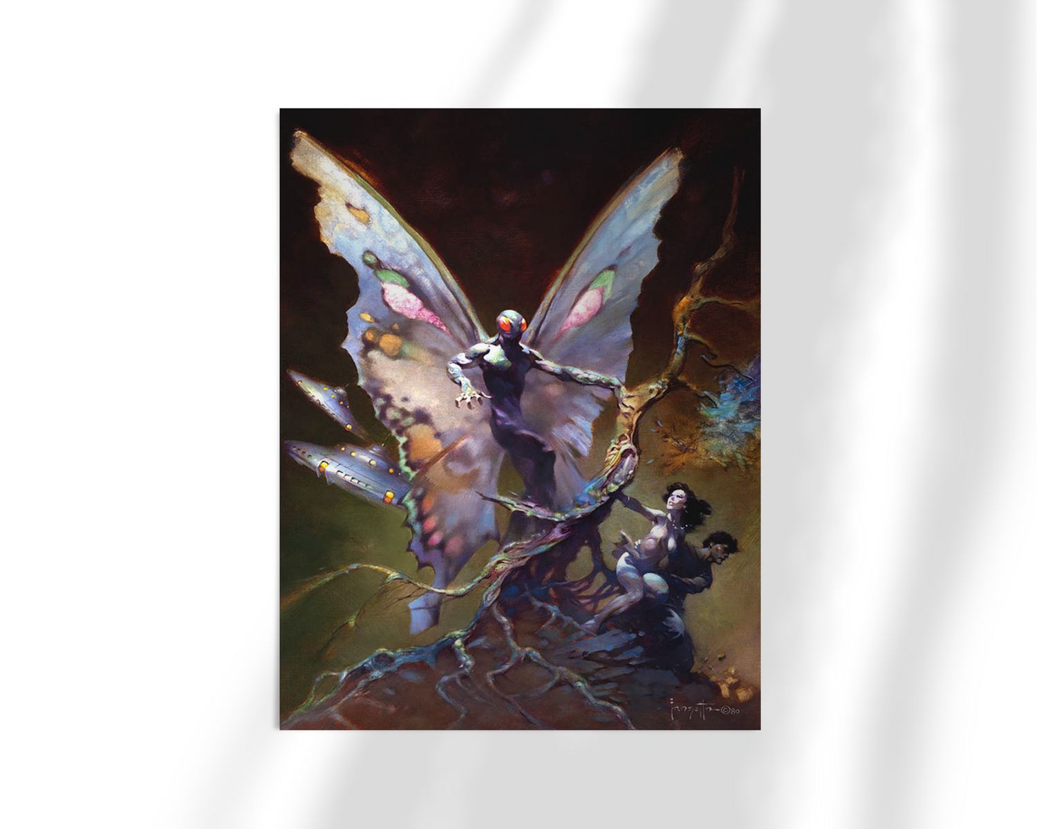 Unframed fine art print of Mothman, featuring a bold composition with high contrast and otherworldly mood.