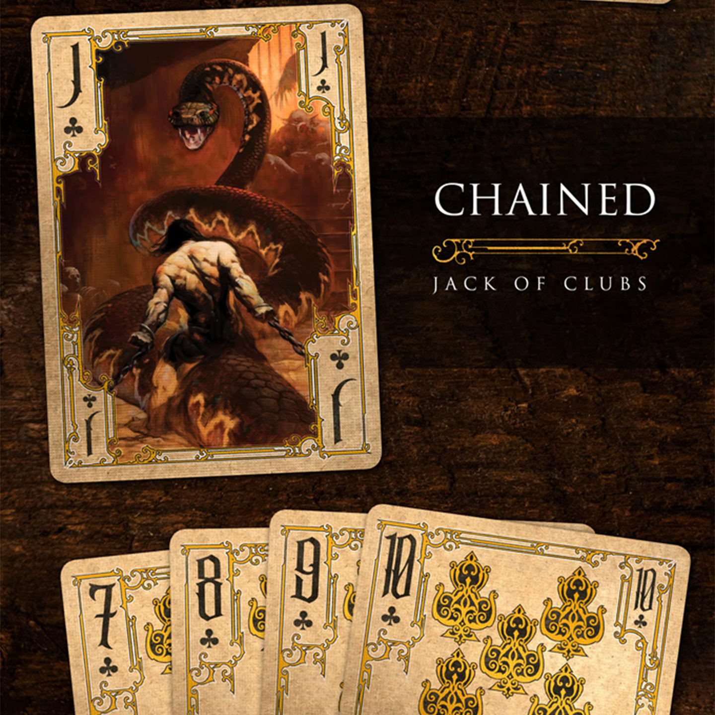 Elegant playing cards displayed on a rustic surface, highlighting their intricate patterns and rich contrast.