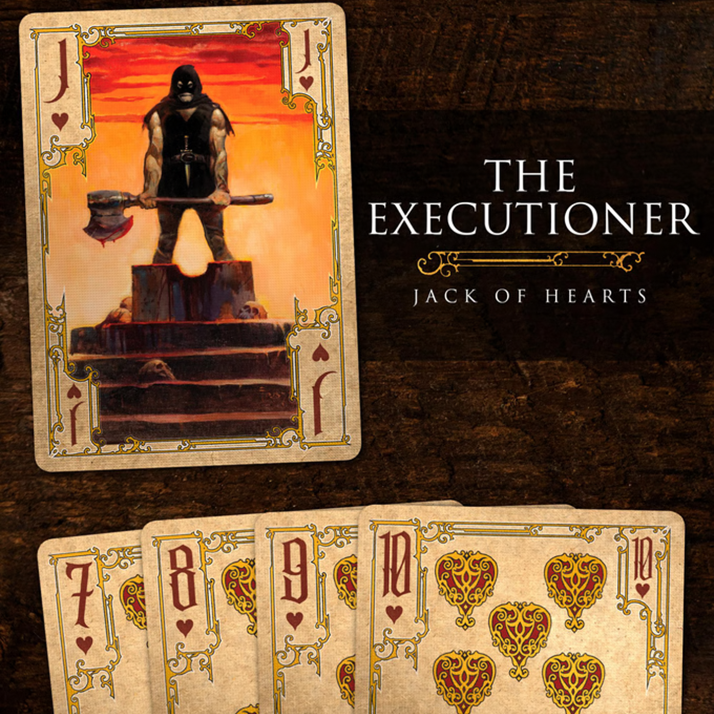 Elegant playing cards displayed on a rustic surface, highlighting their intricate patterns and rich contrast.