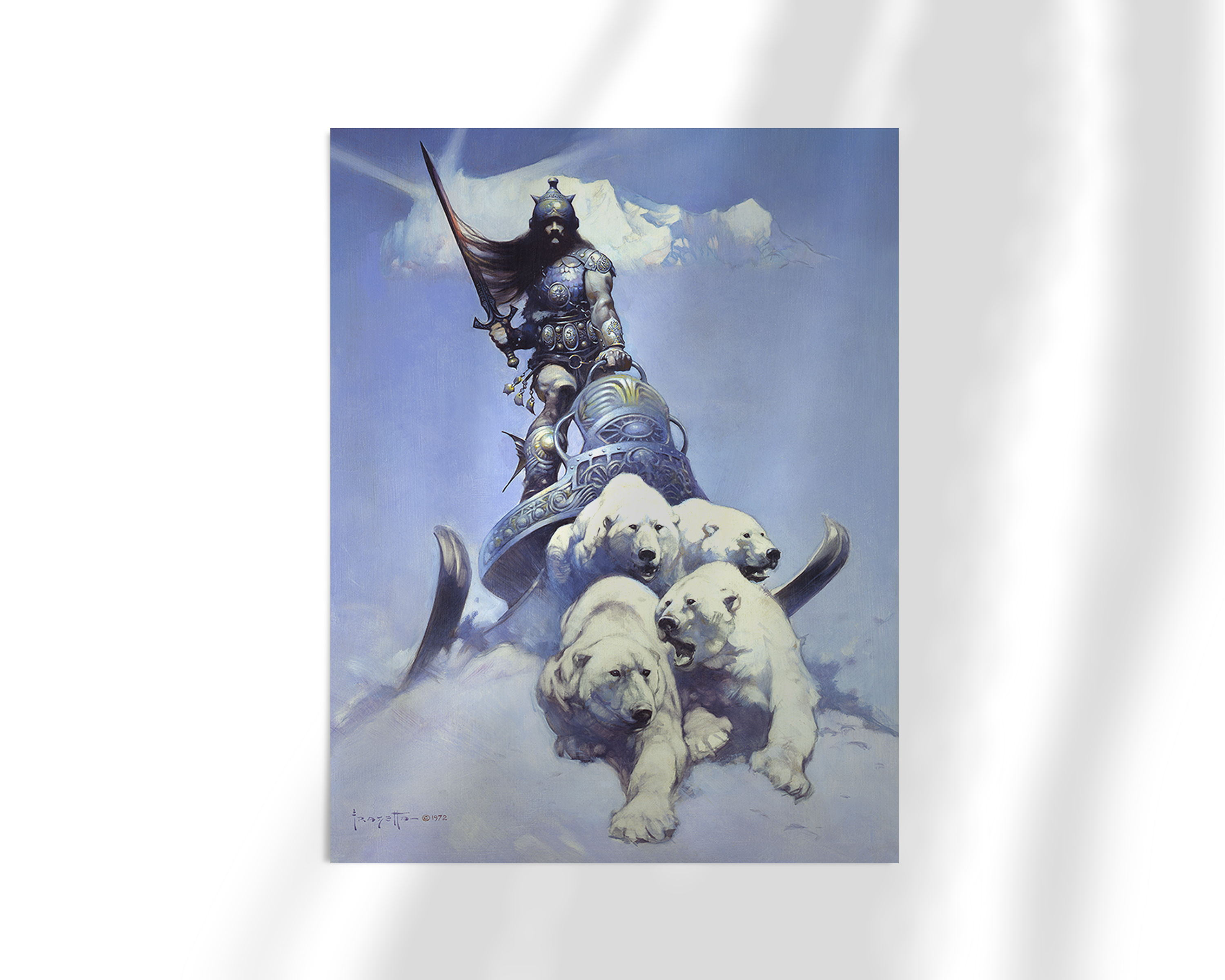 Unframed gloss print of Silver Warrior, highlighting fine detail in the warrior’s pose, gear, and icy setting.