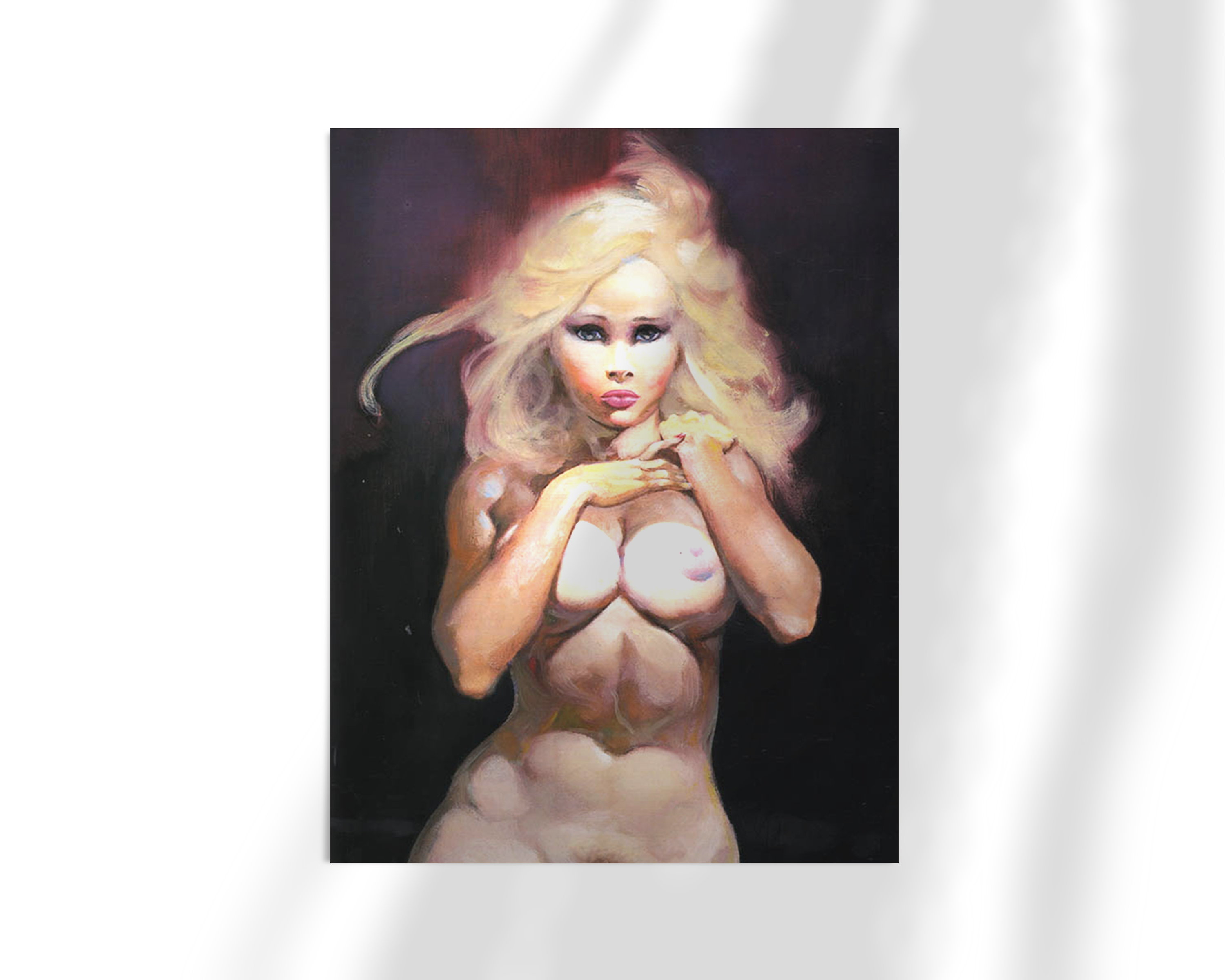 Unframed fine art print of Frazetta’s “Temptation,” depicting a captivating, mysterious female form rendered in bold detail and atmospheric tones on archival paper.