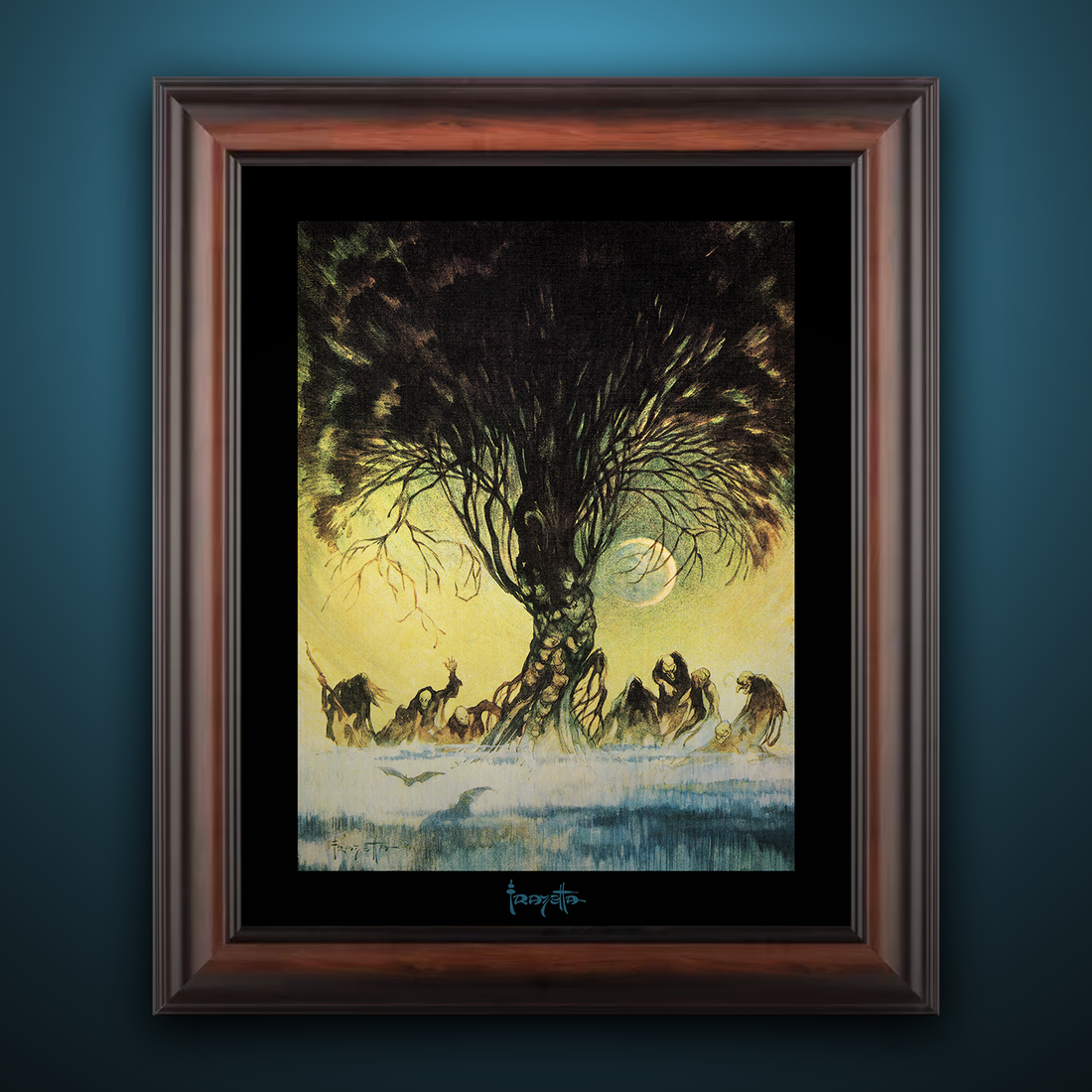 Framed Gallery Series print of "Atlantis" by Frank Frazetta, highlighting vivid colors and dynamic artwork with a deep black 1.5" matting