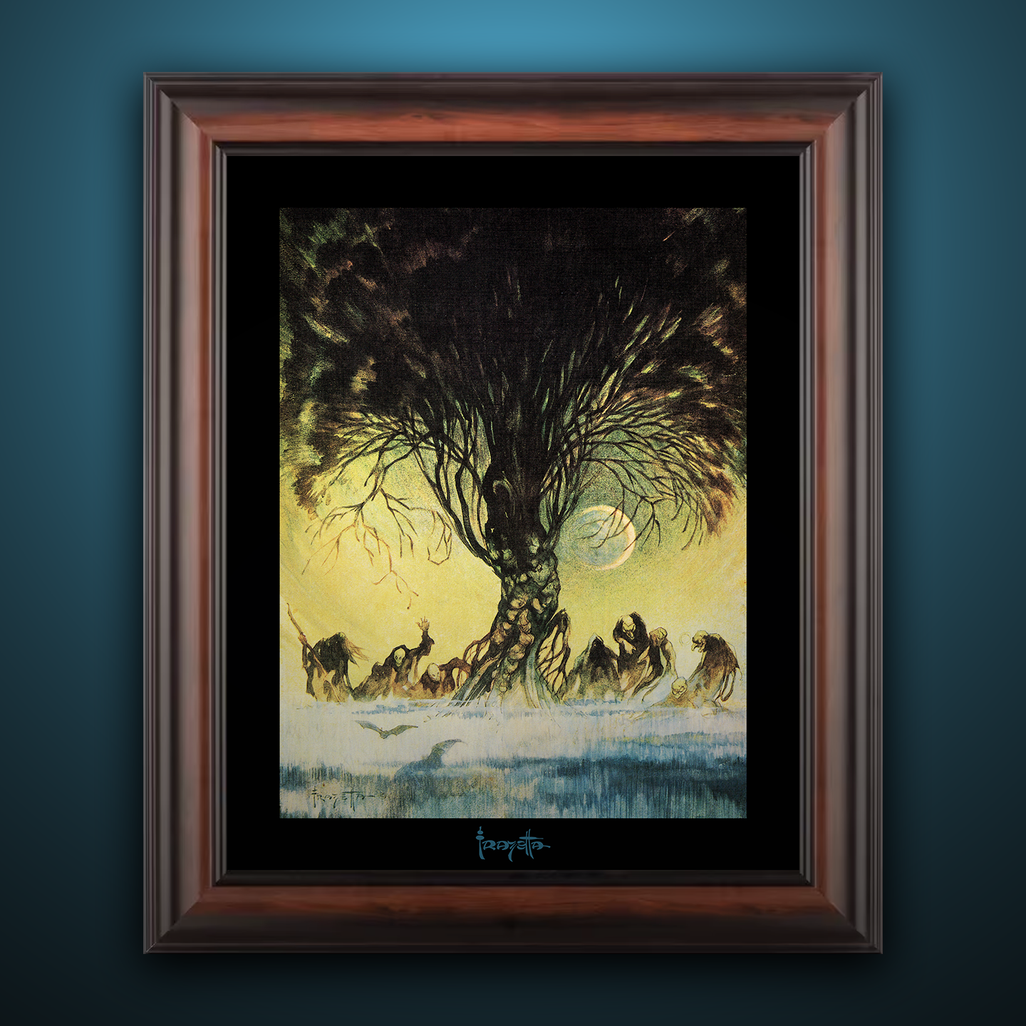 Framed Gallery Series print of "Atlantis" by Frank Frazetta, highlighting vivid colors and dynamic artwork with a deep black 1.5" matting