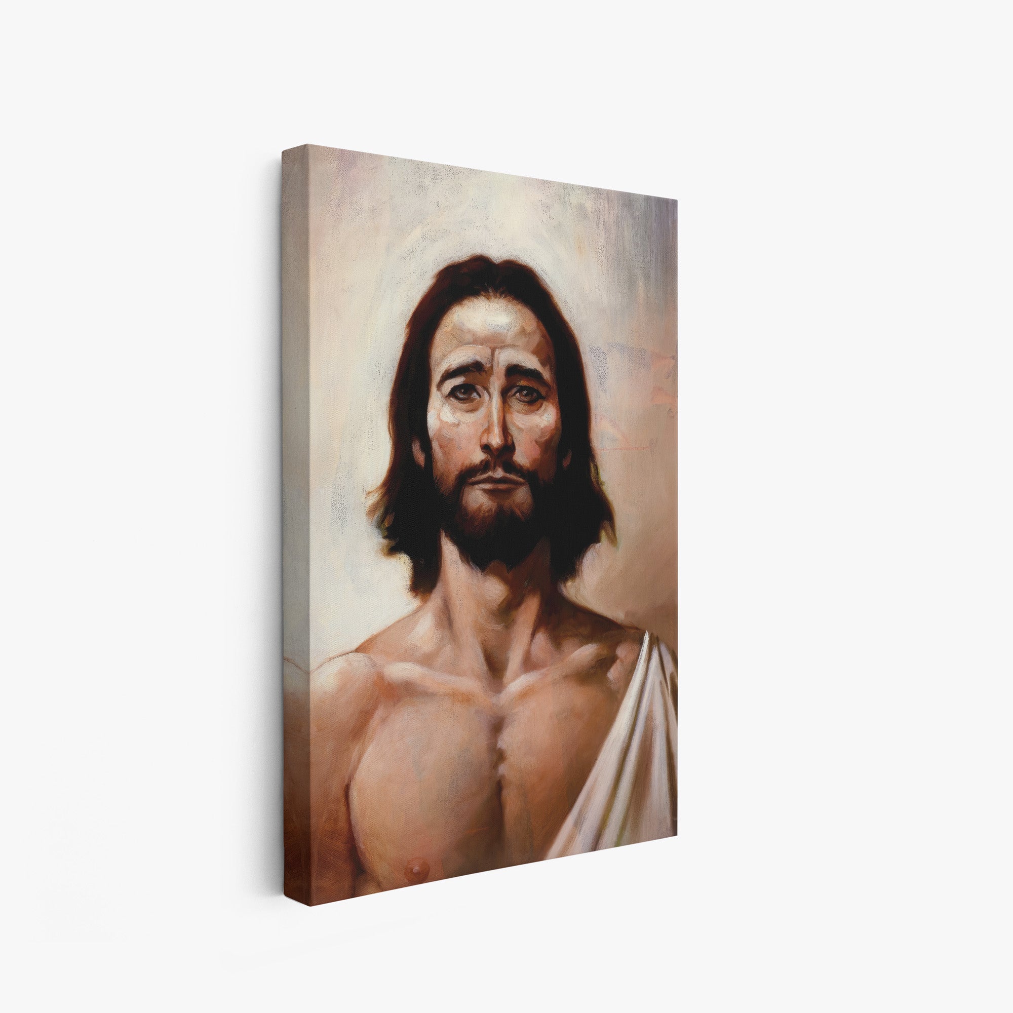 A canvas print of Frazetta’s King of Kings hung on a white wall, showcasing the artwork with mirror-wrapped edges for a seamless, dimensional look.