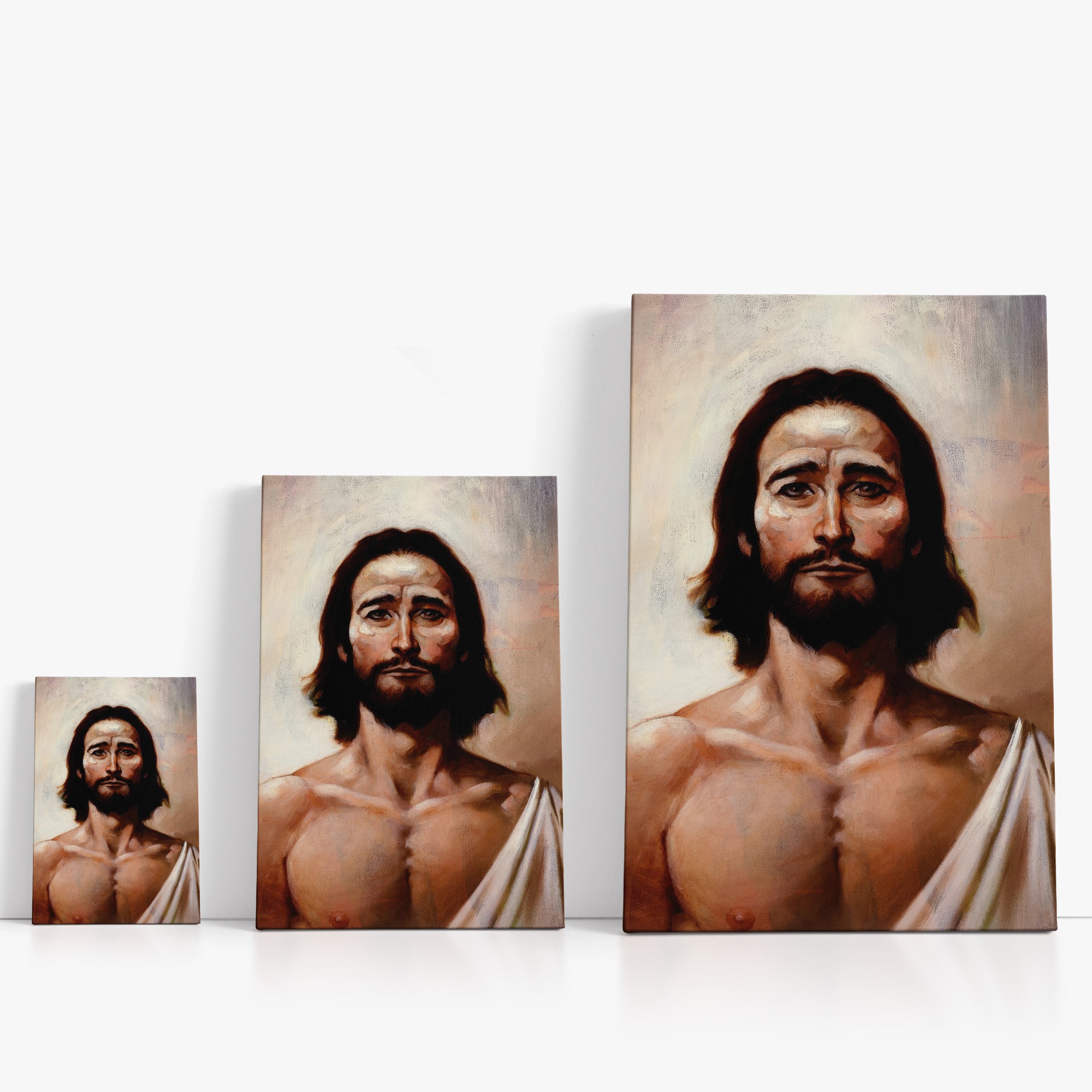 Three wrap-around canvas prints of Frazetta’s King of Kings in different sizes, showcasing the artwork with mirror-wrapped edges for a seamless, dimensional look.