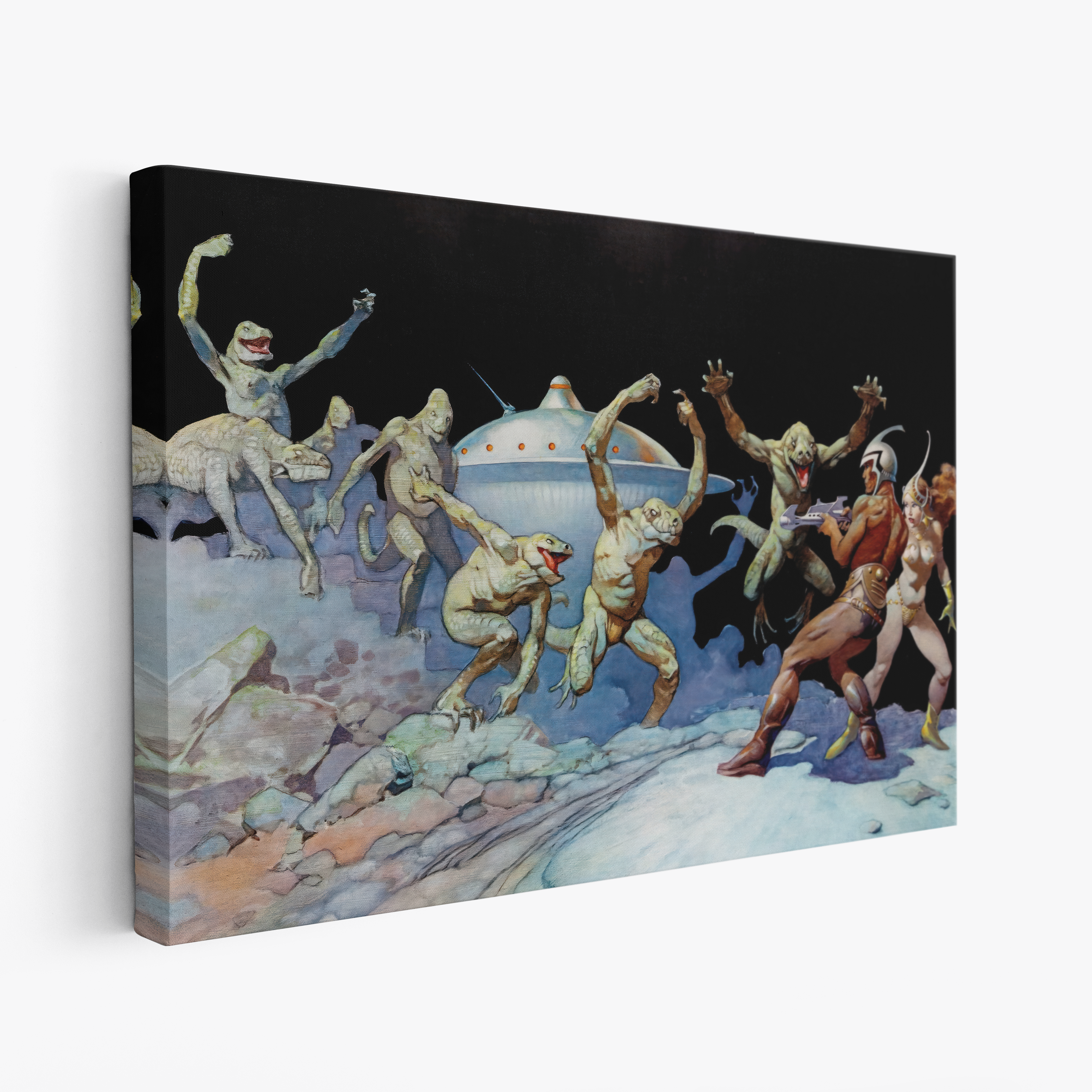 A canvas print of Frazetta’s Leapin&