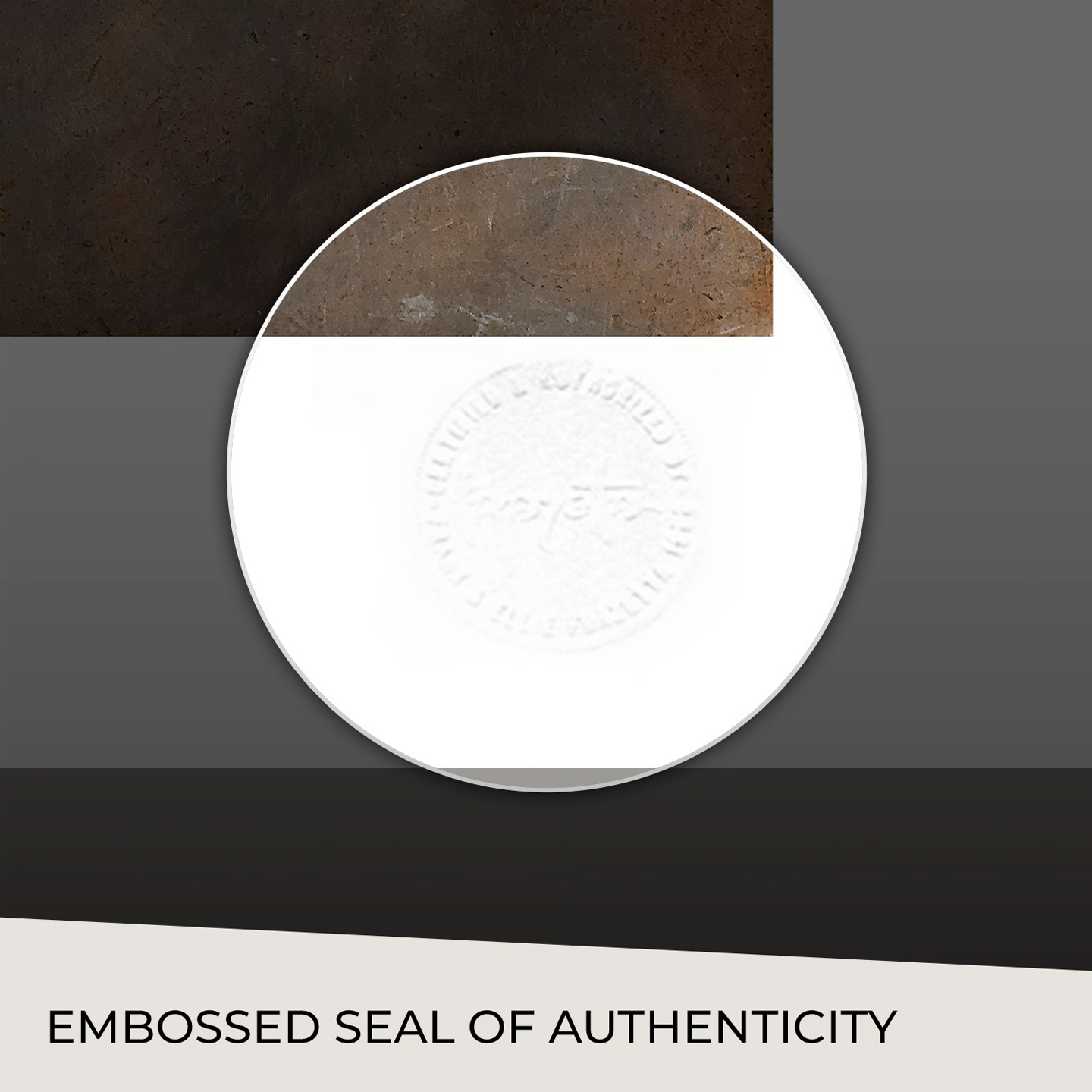 Close-up of the embossed seal of authenticity on the Frazetta &