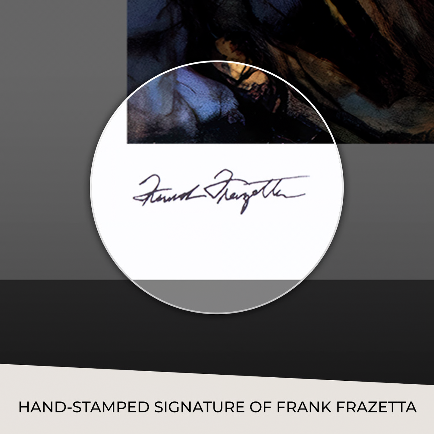 Close-up of the hand-signed signature on the Frazetta &