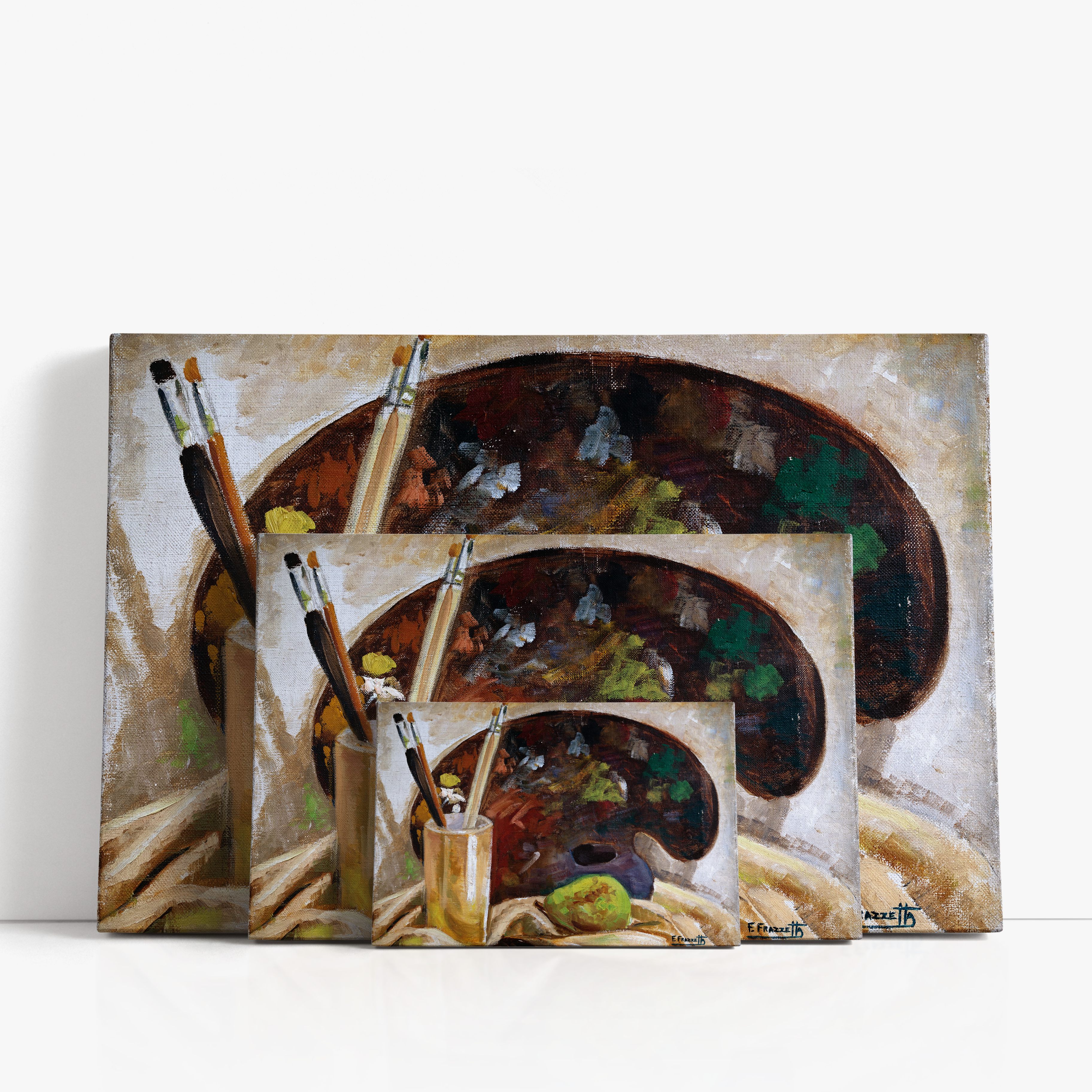 Three wrap-around canvas prints of Frazetta’s Study in different sizes, showcasing the artwork with mirror-wrapped edges for a seamless, dimensional look.