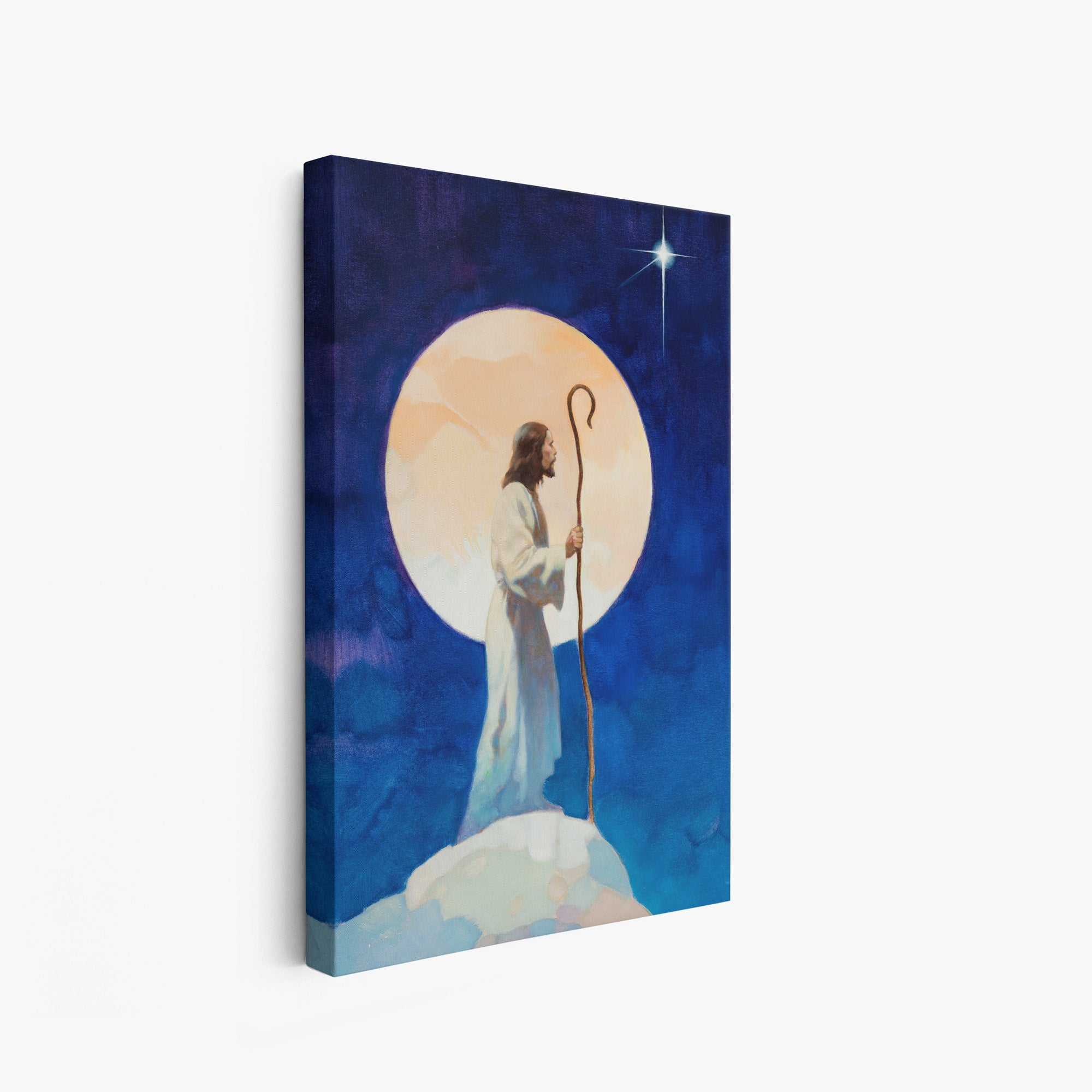 A canvas print of Frazetta’s With both Hands hung on a white wall, showcasing the artwork with mirror-wrapped edges for a seamless, dimensional look.