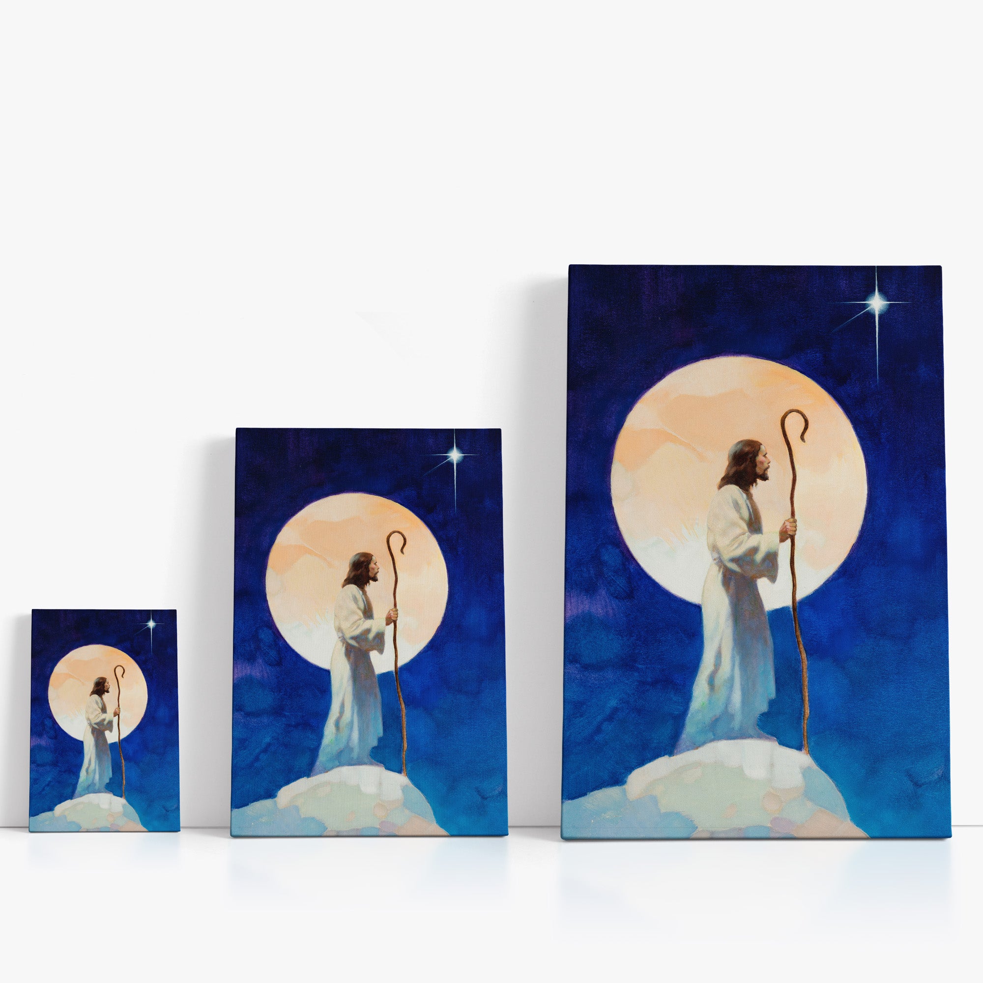 Three wrap-around canvas prints of Frazetta’s With both Hands in different sizes, showcasing the artwork with mirror-wrapped edges for a seamless, dimensional look.