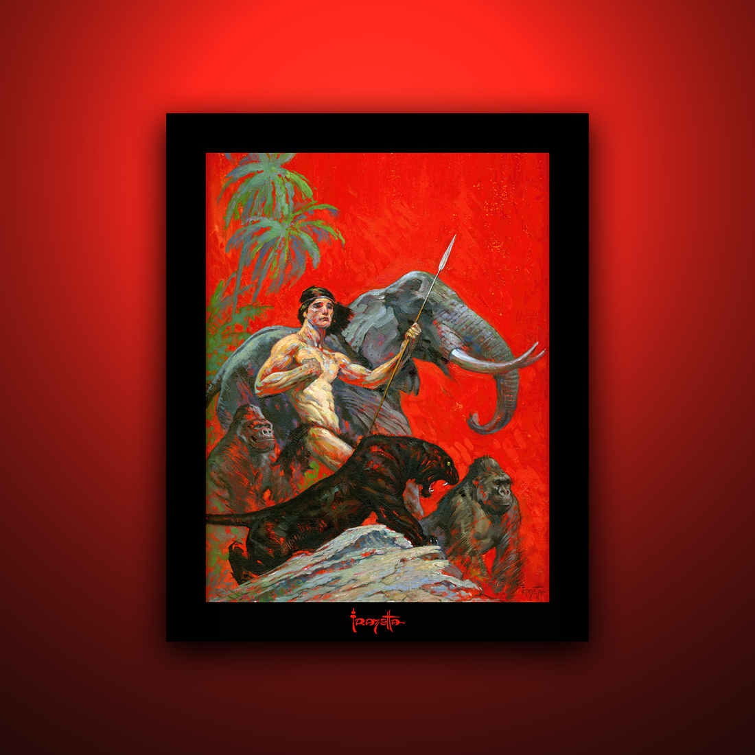 Gallery Series print of "Beasts of Tarzan" by Frank Frazetta, unframed, capturing the wild, dynamic scene with rich detail.