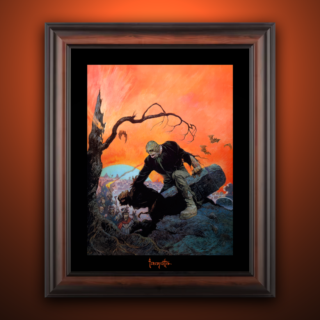 Framed Gallery Series print of "Beyond the Grave" by Frank Frazetta, emphasizing the haunting atmosphere with black 1.5" matting.