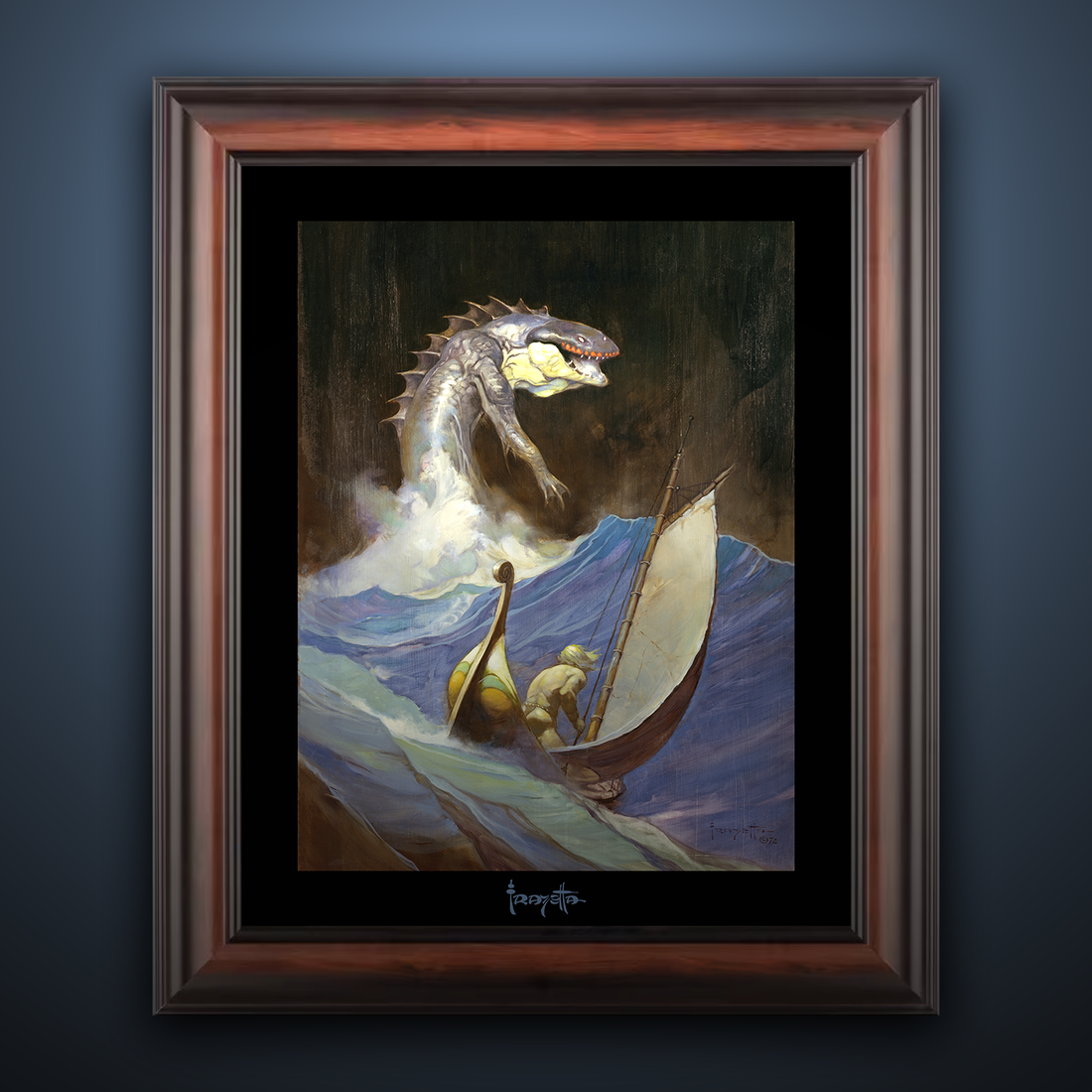 Framed Gallery Series print of "Carson of Venus" by Frank Frazetta, emphasizing rich colors with black 1.5" matting.