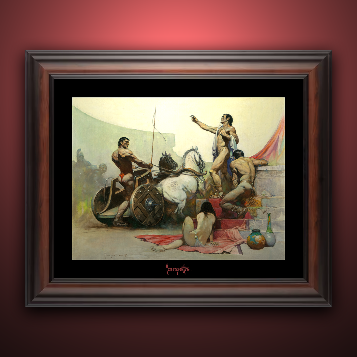 Framed Gallery Series print of "Child of the Sun" by Frank Frazetta, emphasizing the vivid colors with black 1.5" matting.