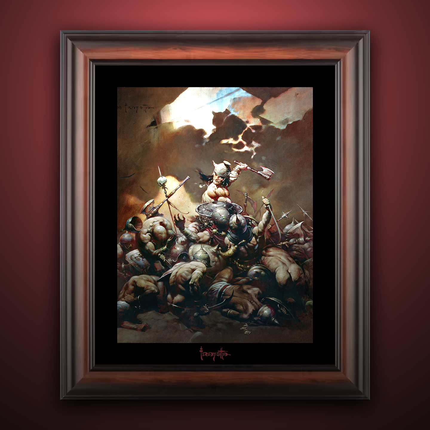 Framed Gallery Series print of "Destroyer" by Frank Frazetta, emphasizing dynamic details with black 1.5" matting.