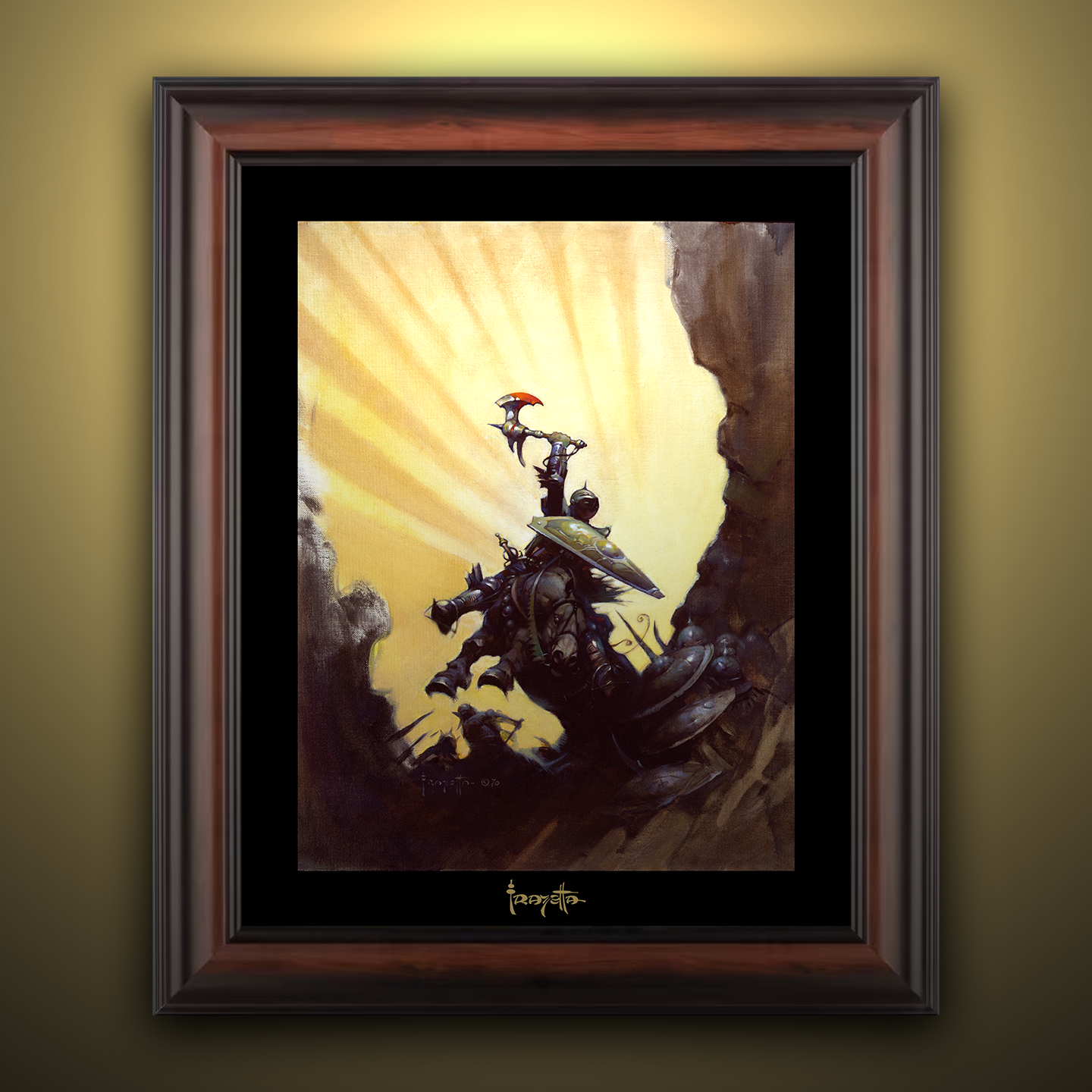 Framed Gallery Series print of "Eternal Champion" by Frank Frazetta, showcasing powerful composition with black 1.5" matting.