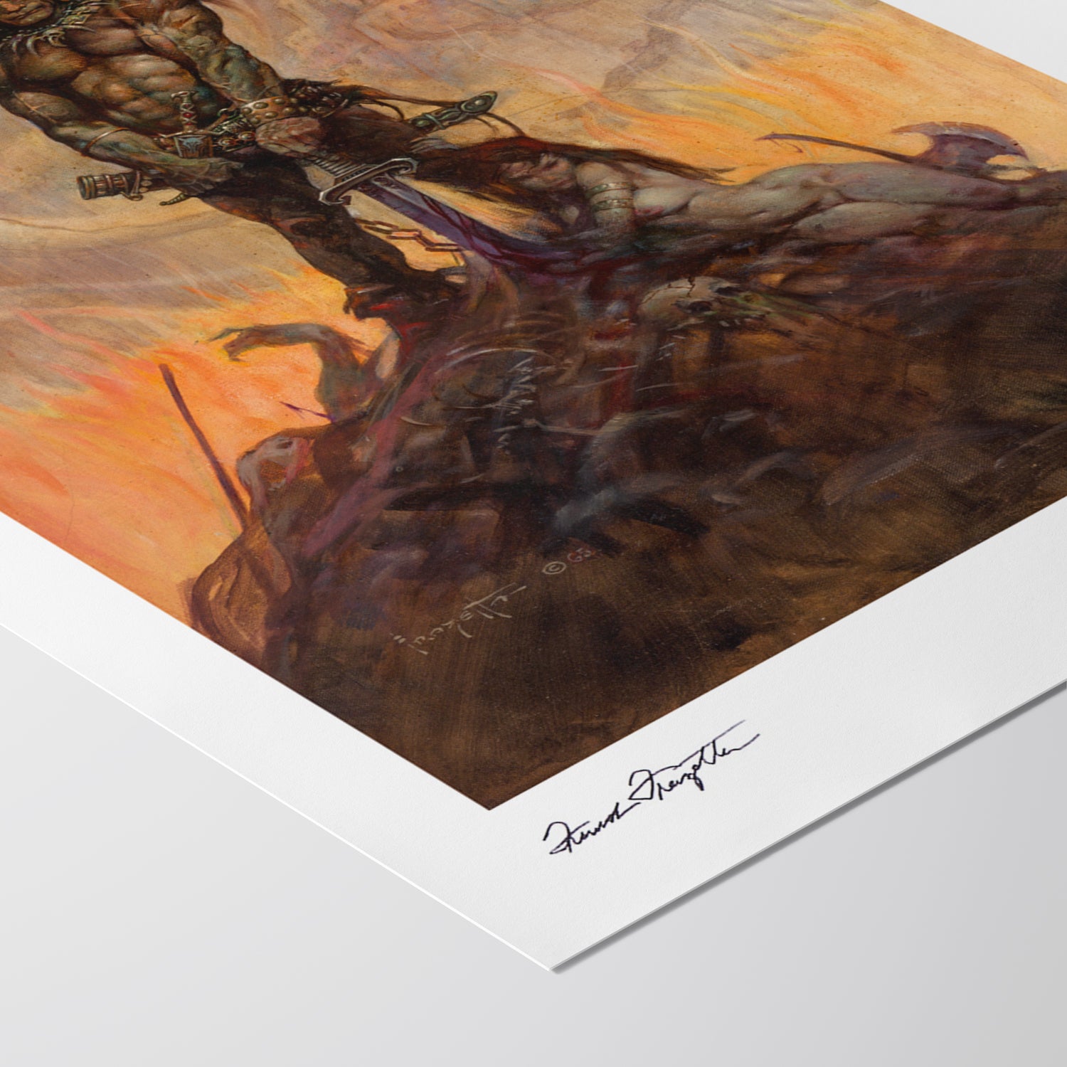 Detailed View of Barbarian Giclée – High-Resolution Print Capturing the Rich Colors and Textures of Frazetta’s Painting