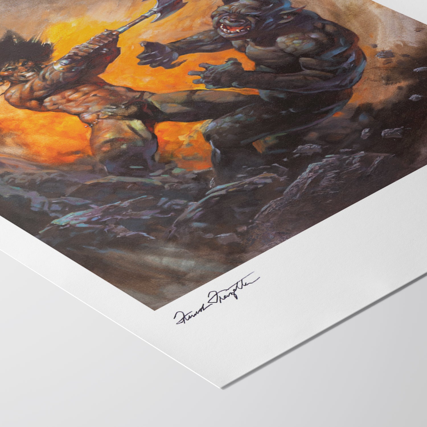 Detailed View of Barbarian with Axe Giclée – High-Resolution Print Capturing the Rich Colors and Textures of Frazetta’s Painting