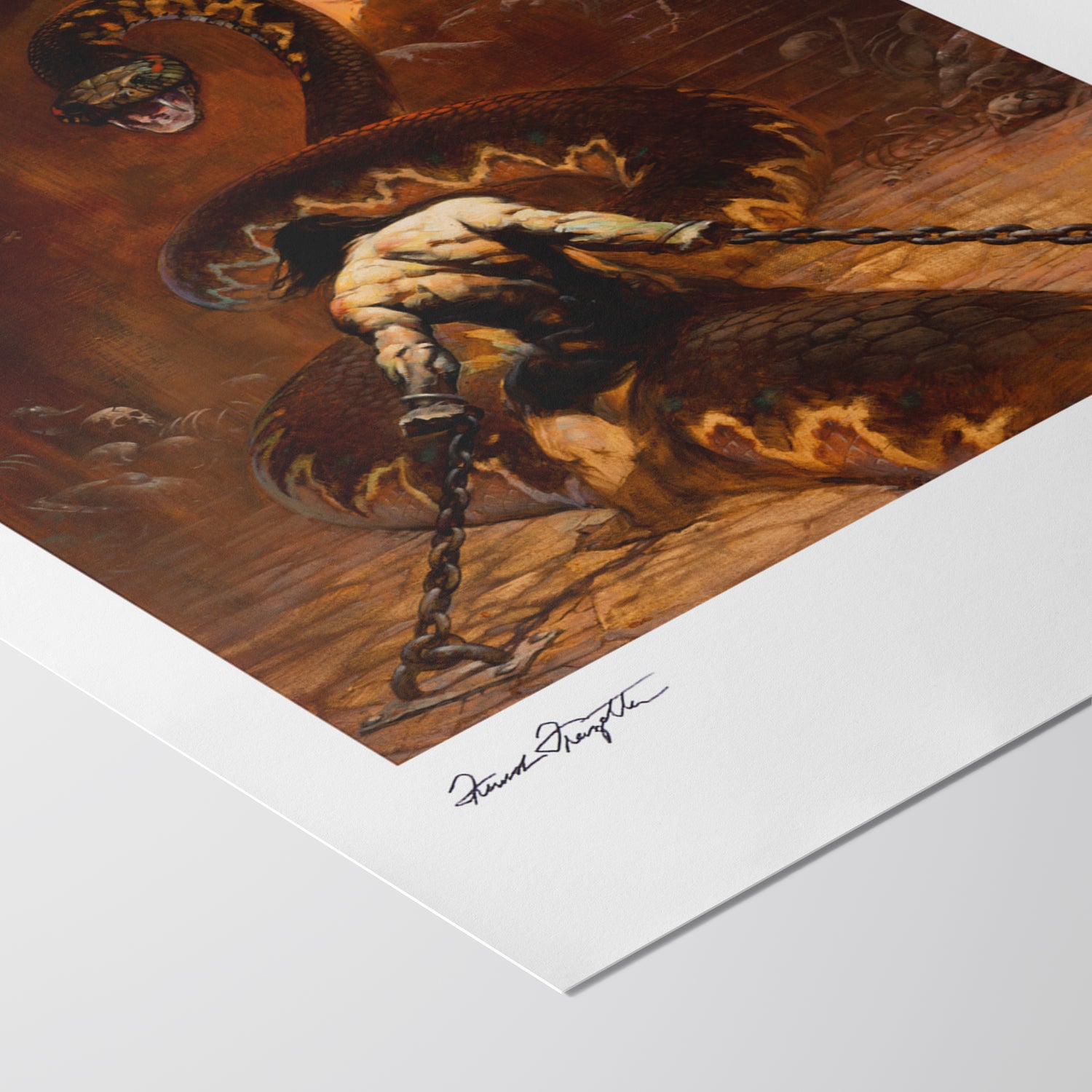 Detailed View of Chained Giclée – High-Resolution Print Capturing the Rich Colors and Textures of Frazetta’s Painting