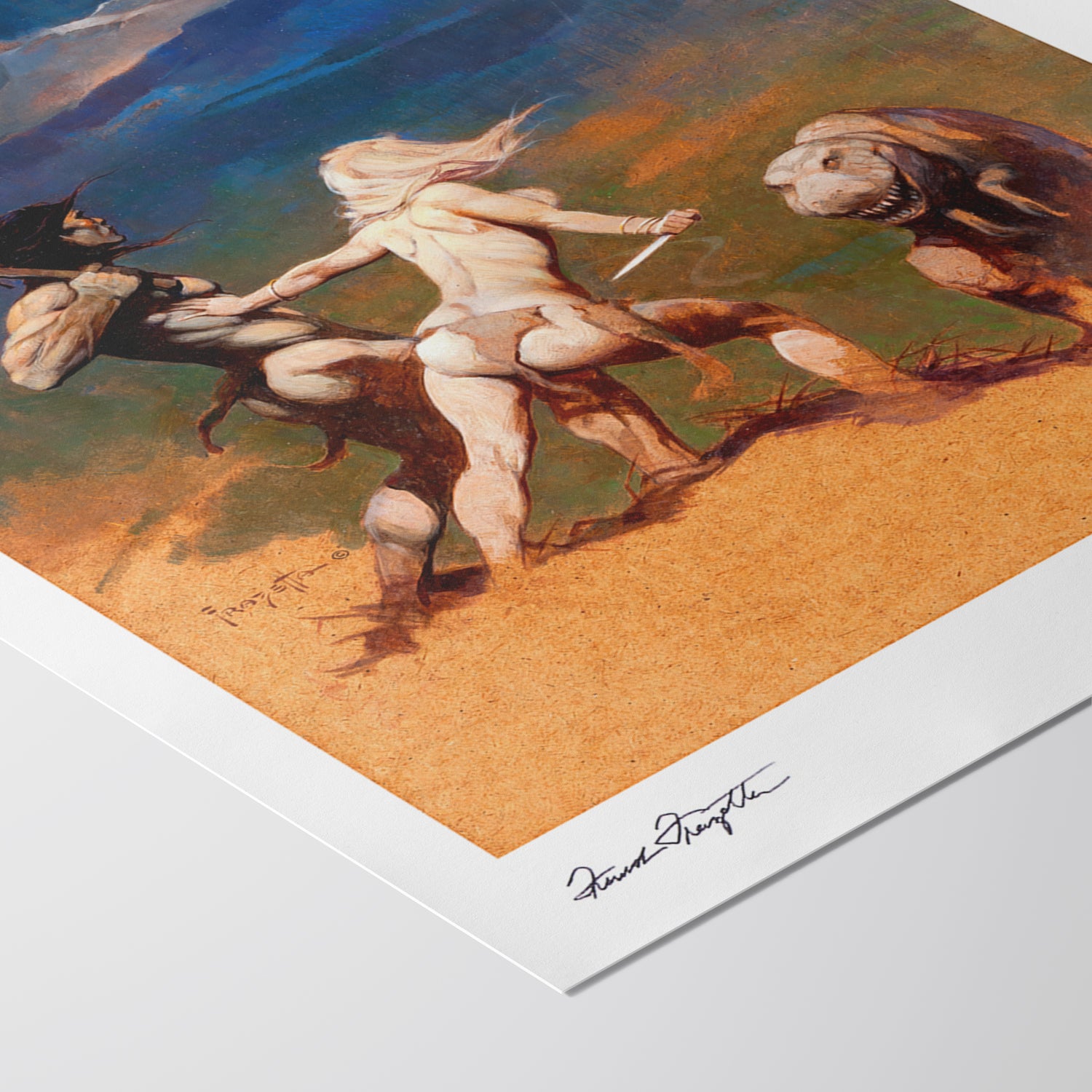 Detailed View of Cornered Giclée – High-Resolution Print Capturing the Rich Colors and Textures of Frazetta’s Painting