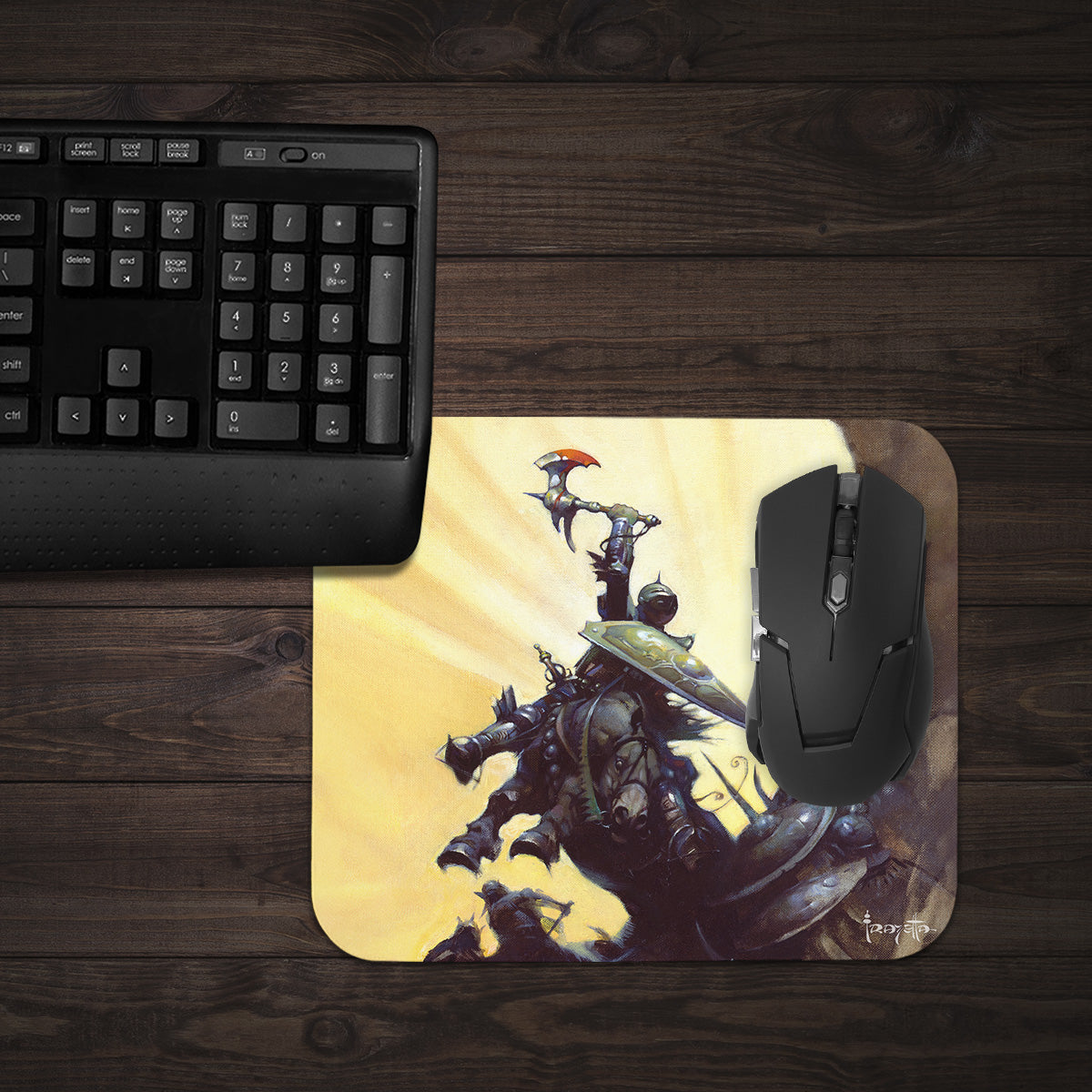Eternal Champion mousepad on a fantasy-inspired gaming desk