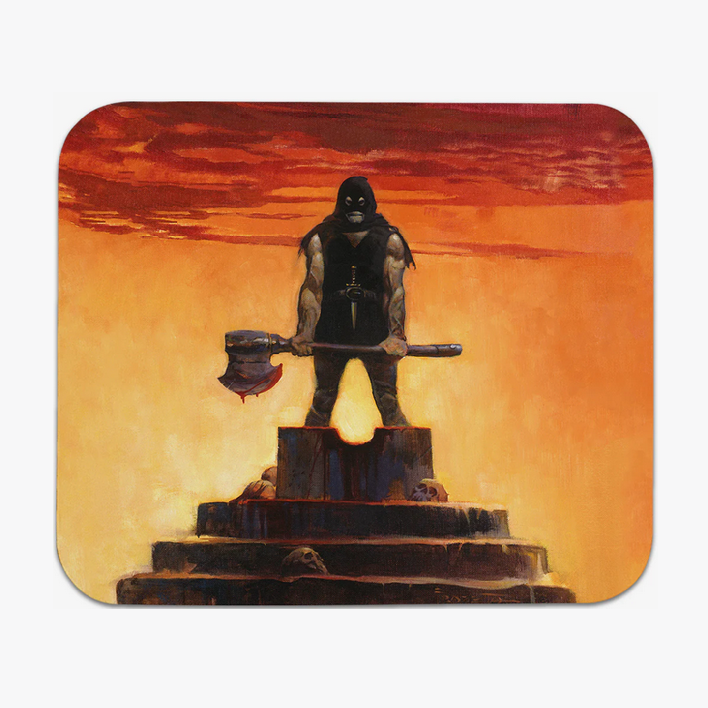 Executioner mousepad featuring Frank Frazetta’s bold warrior standing against a fiery sunset