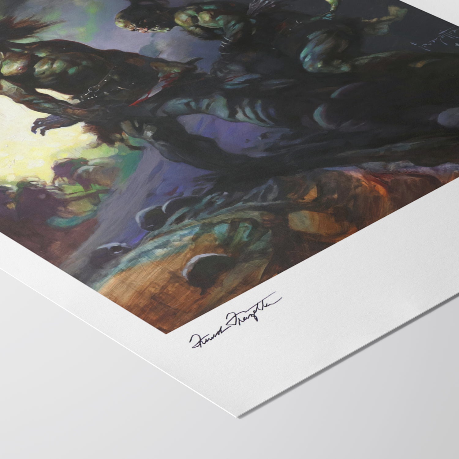 Detailed View of Flesh Eaters Giclée – High-Resolution Print Capturing the Rich Colors and Textures of Frazetta’s Painting