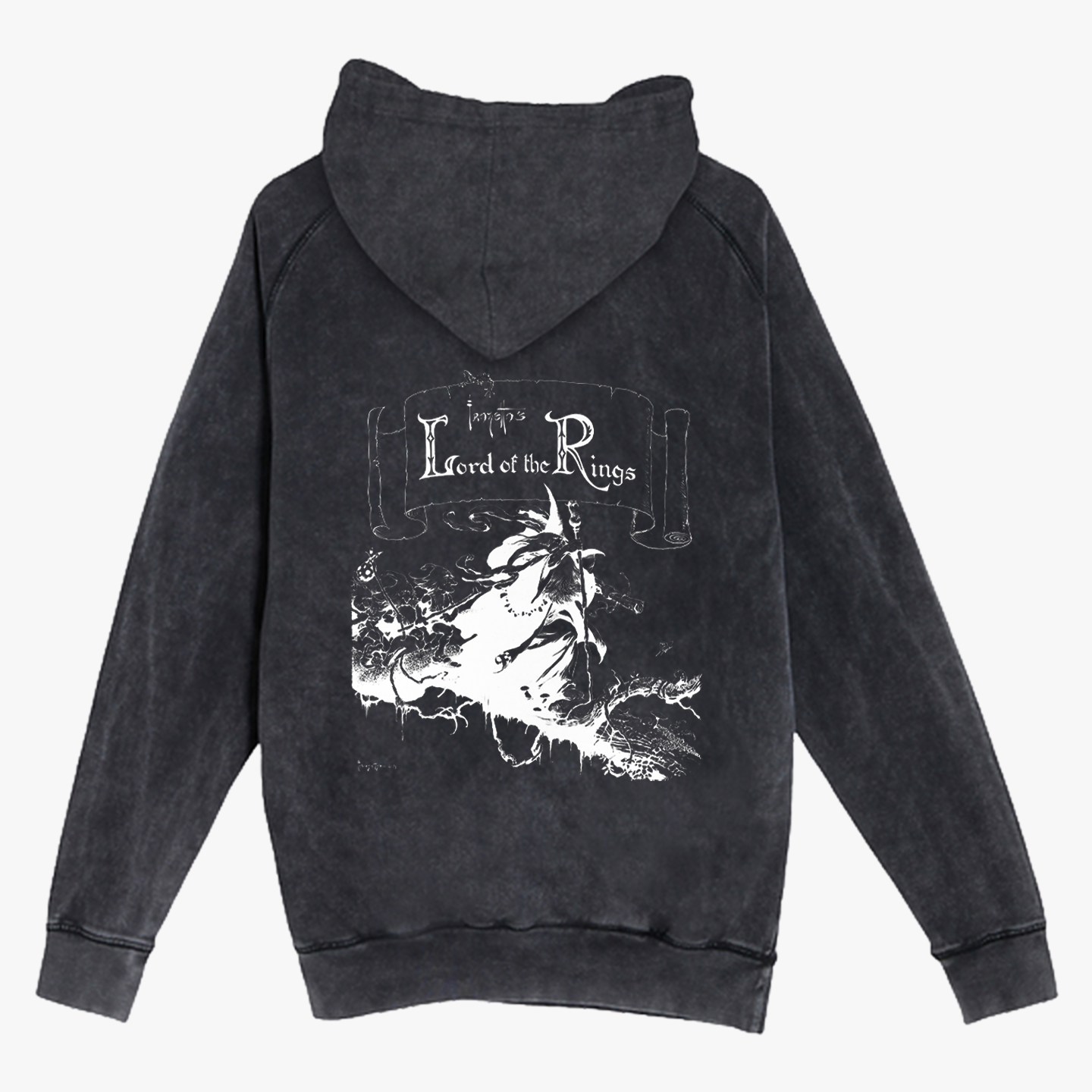 Back of The Grey Wizard Inverted Hoodie – Frank Frazetta’s Iconic Fantasy Artwork on a Premium Cotton Blend Pullover