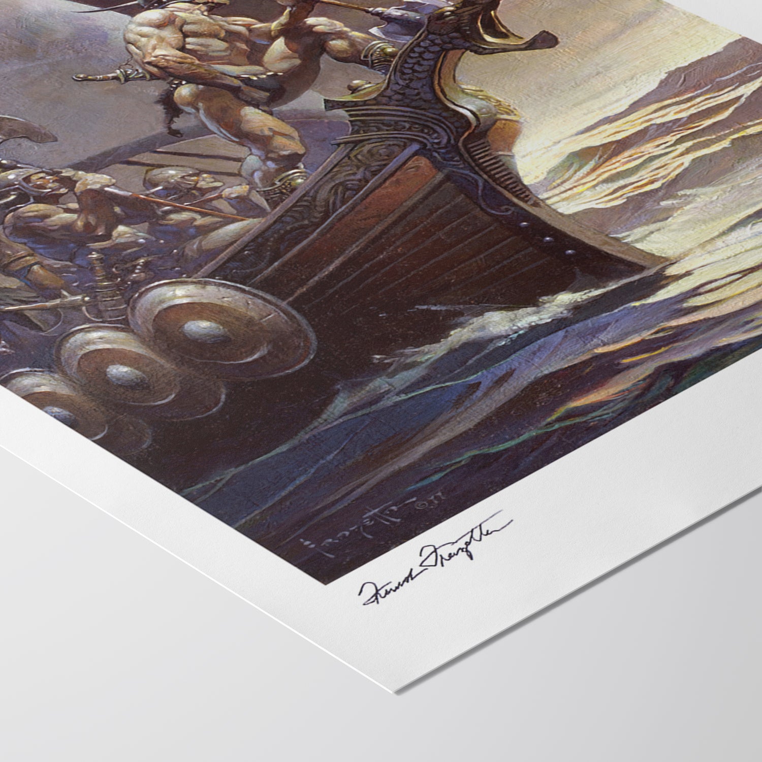 Detailed View of Kane on the Golden Sea Giclée – High-Resolution Print Capturing the Rich Colors and Textures of Frazetta’s Painting
