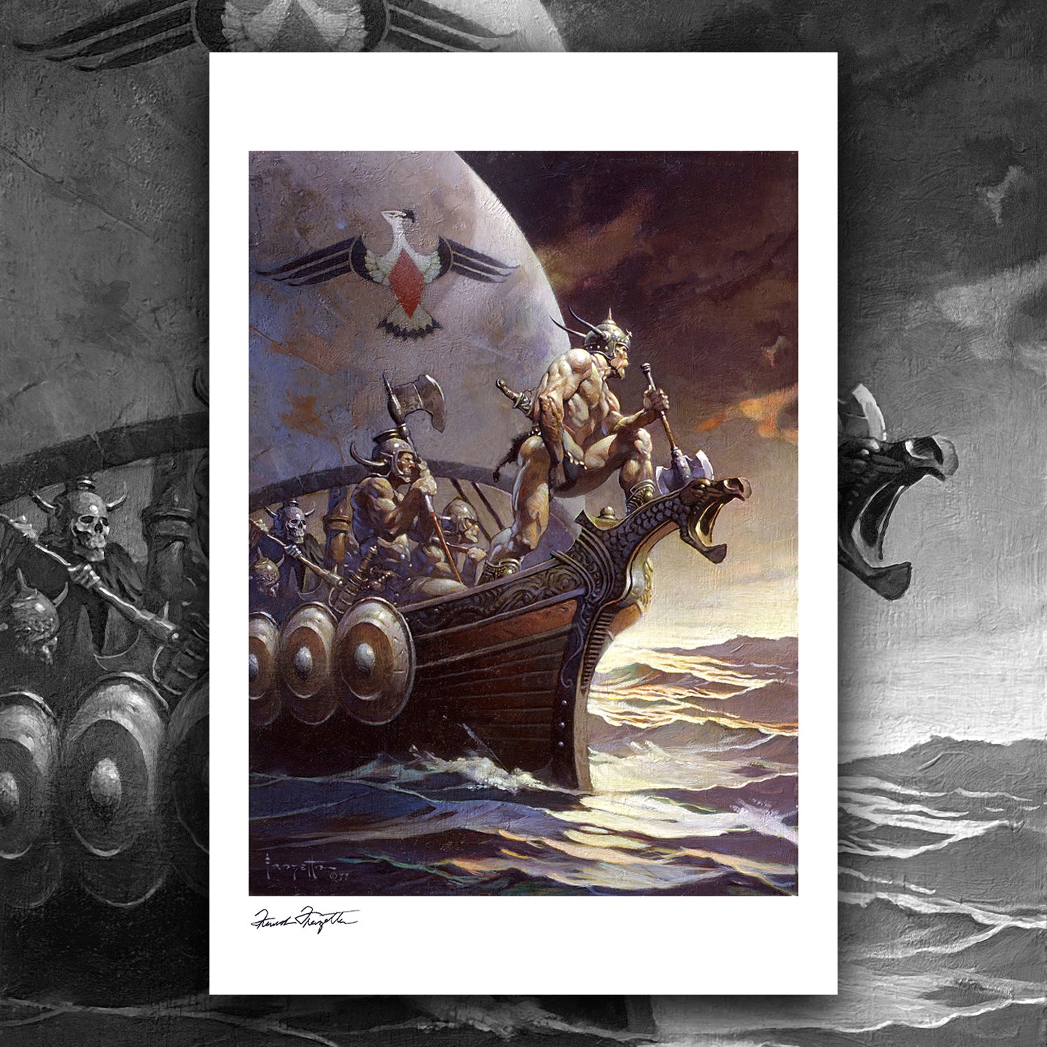 Kane on the Golden Sea Giclée – Premium Museum-Quality Print Featuring Frank Frazetta’s Iconic Artwork