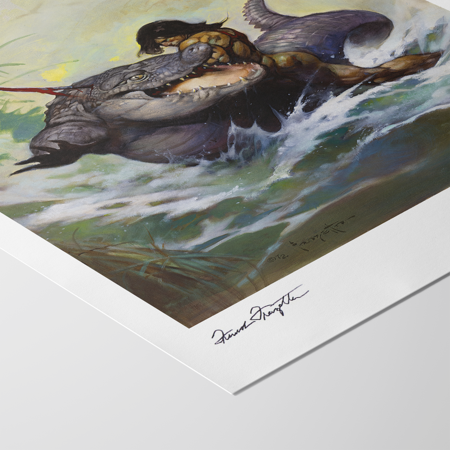 Detailed View of Monster Out of Time Giclée – High-Resolution Print Capturing the Rich Colors and Textures of Frazetta’s Painting