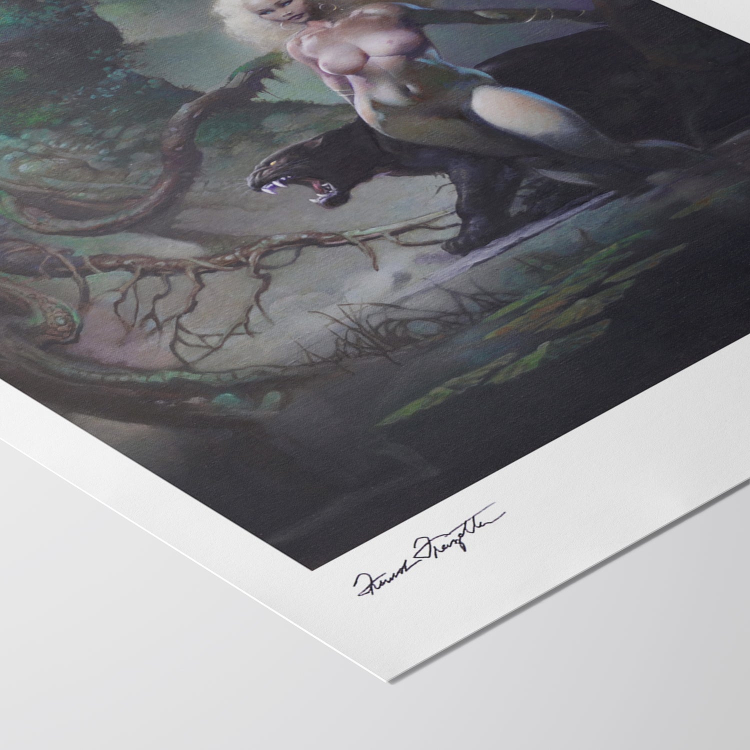 Detailed View of Princess and the Panther Giclée – High-Resolution Print Capturing the Rich Colors and Textures of Frazetta’s Painting