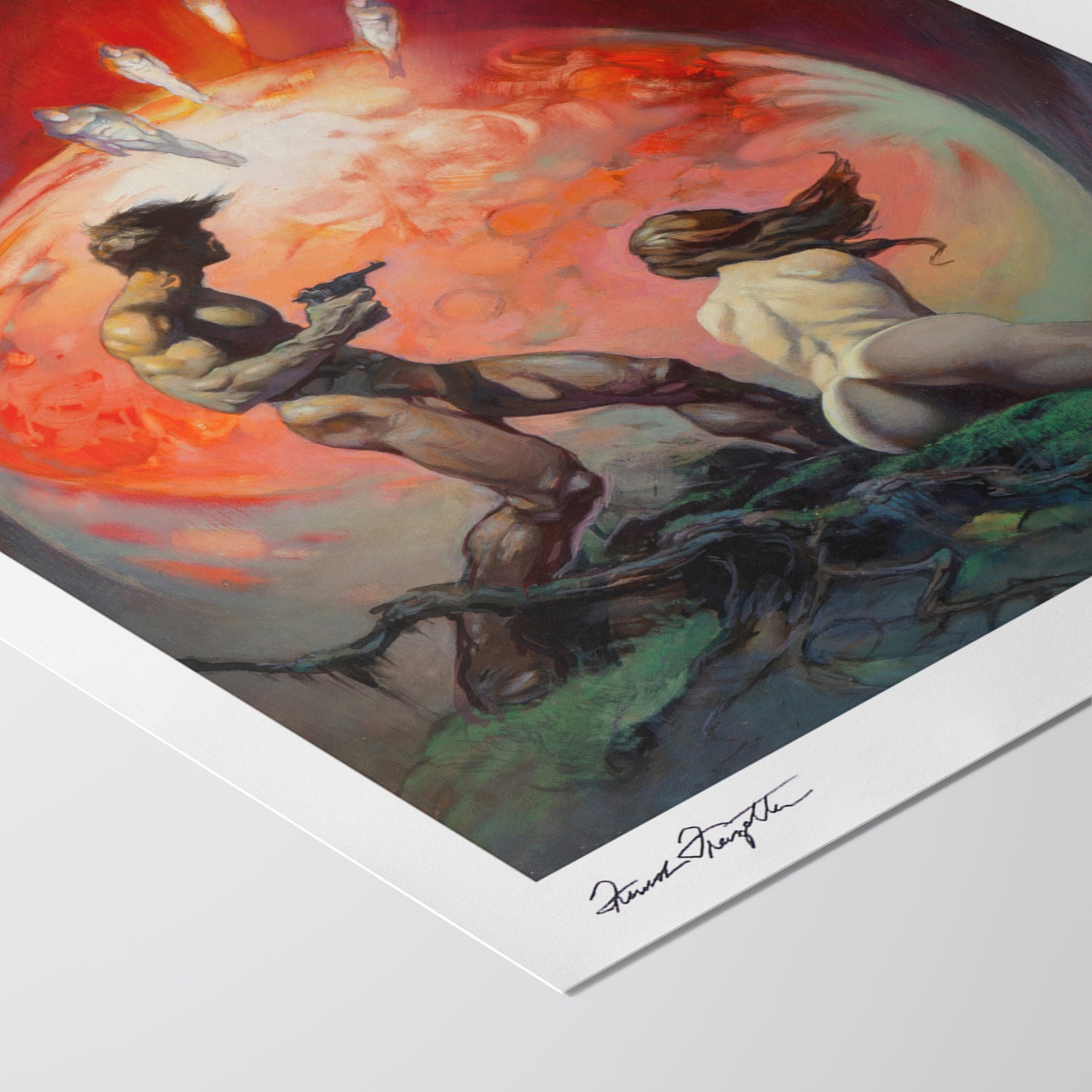 Detailed View of Red Planet Giclée – High-Resolution Print Capturing the Rich Colors and Textures of Frazetta’s Painting