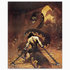 A vintage print of Chained by Frank Frazetta, illustrating a warrior struggling against the grip of a massive serpent in a dark, dramatic scene.