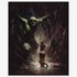 A vintage print of Swamp Demon by Frank Frazetta, depicting a towering, monstrous creature emerging from the shadows, confronting a fearless warrior in a dark, eerie swamp.