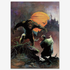 A vintage print of Wolfman by Frank Frazetta, featuring a dark, eerie scene of a werewolf emerging under a glowing full moon